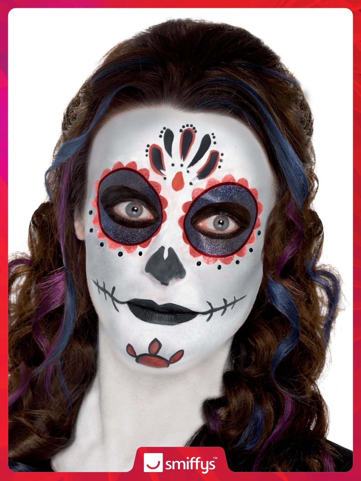 Day of the Dead Make-Up Kit with Face Paints, Face Tattoo, Gem Stickers, Crayon & Applicators 6
