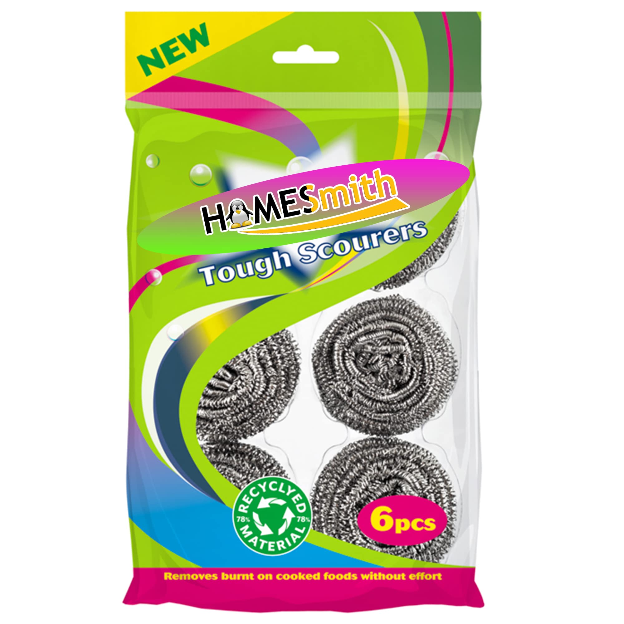 HomeSmith Stainless Steel Scourers - Heavy Duty Cleaning, Pack of 6 | HS-130