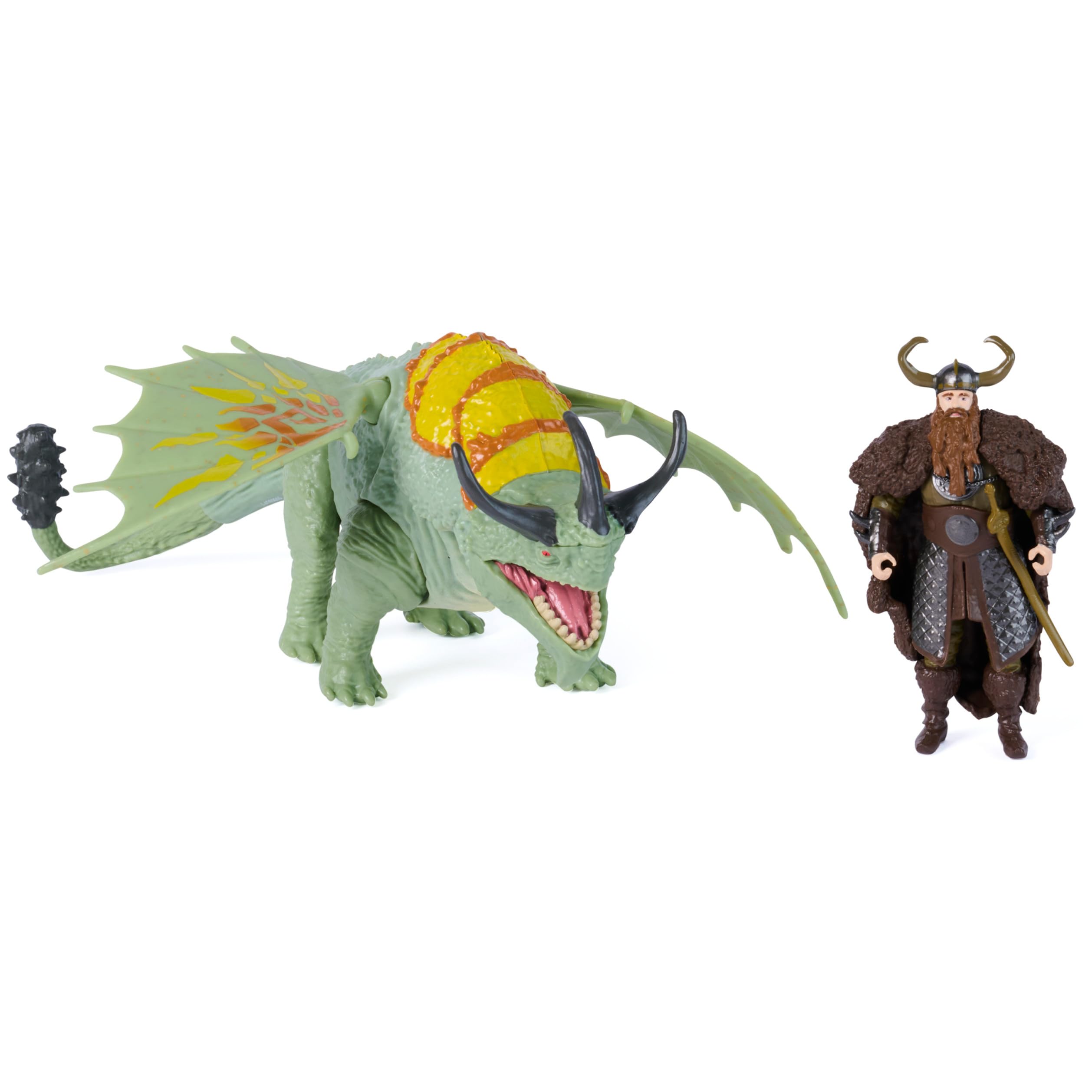 Spin Master Dreamworks Dragons Rumblehorn & Stoick Action Figure Set | 3-inch Viking, 10-inch Dragon | Ages 4+ 1