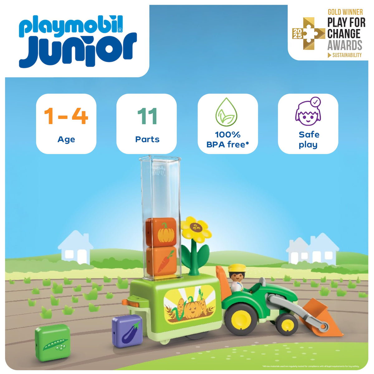 PLAYMOBIL JUNIOR Tractor Playset with Planter - 11 Pieces, 12 Months+