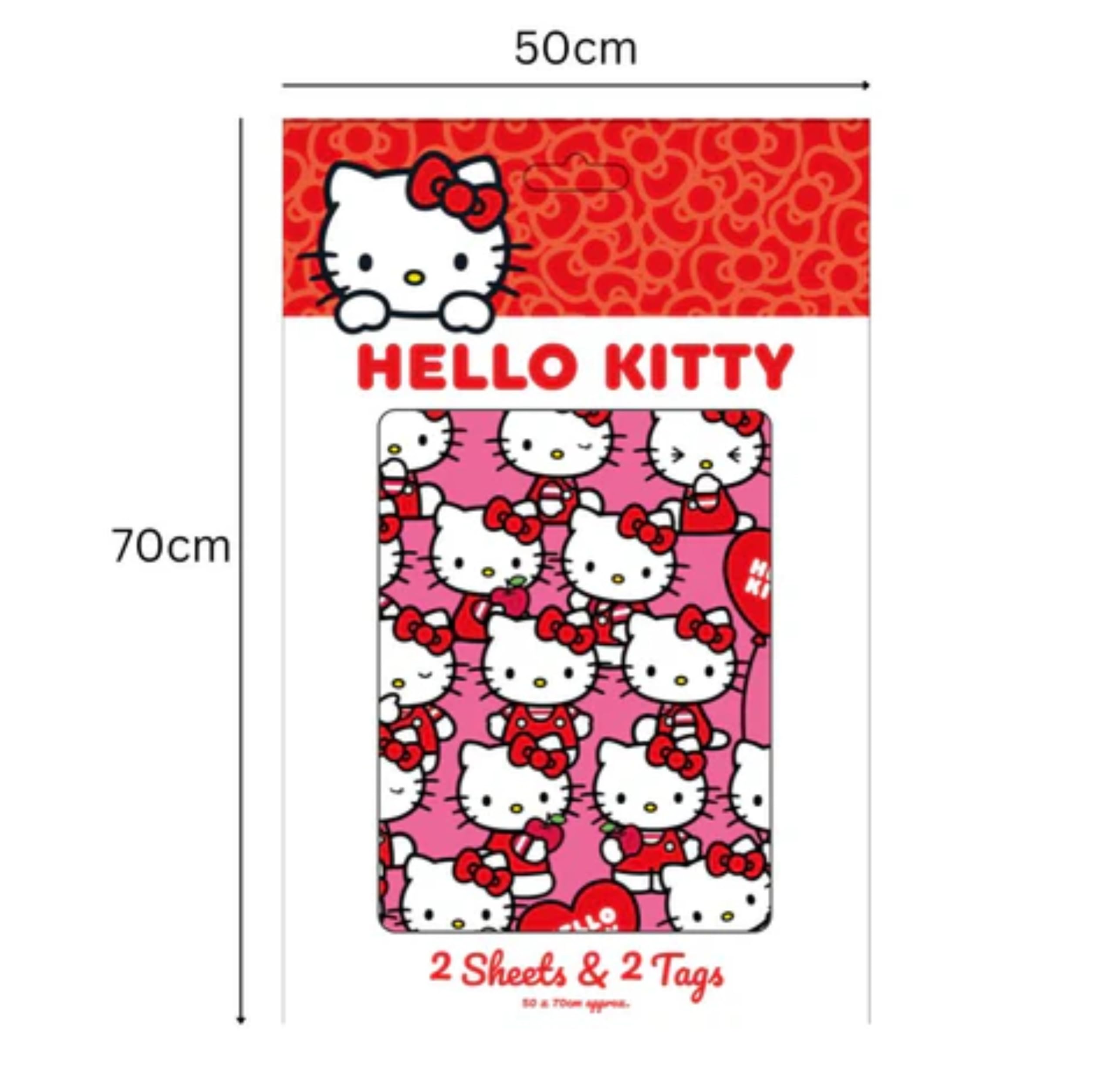 Danilo Promotions LTD Hello Kitty Wrapping Paper - 2 Sheets & 2 Tags | Red | Recycled Material 2