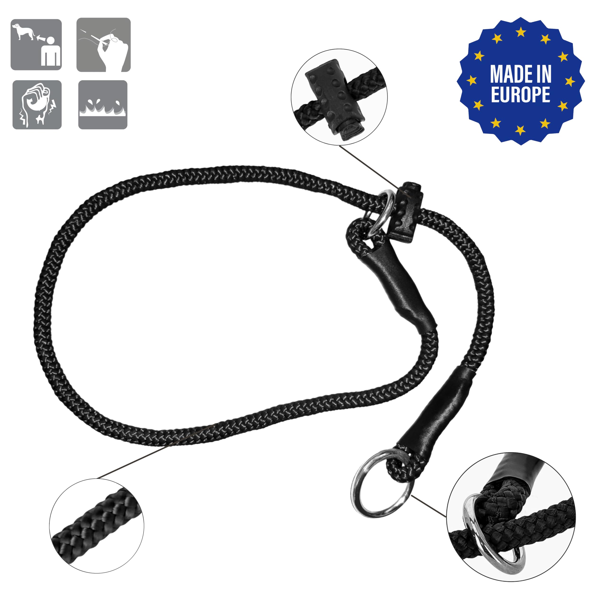 DINGO GEAR Hand Sewn Polypropylene Choke Collar - Adjustable Limiter | L Size 55cm | Black 3