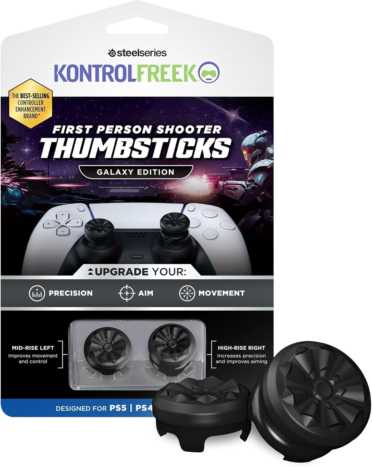 KontrolFreek FPS Freek Galaxy Black Performance Thumbsticks for PS4 & PS5 | Dual-Height Set