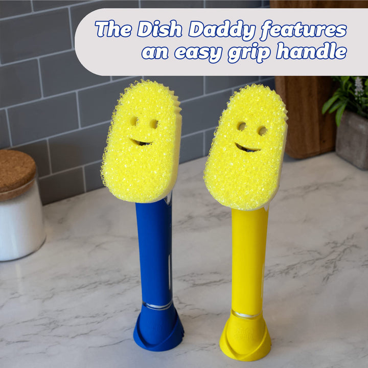 Scrub Daddy Dish Wand Scrubbing Brush with Handle - Soap Dispensing Dish Brush with Detachable Sponge Head, Blue