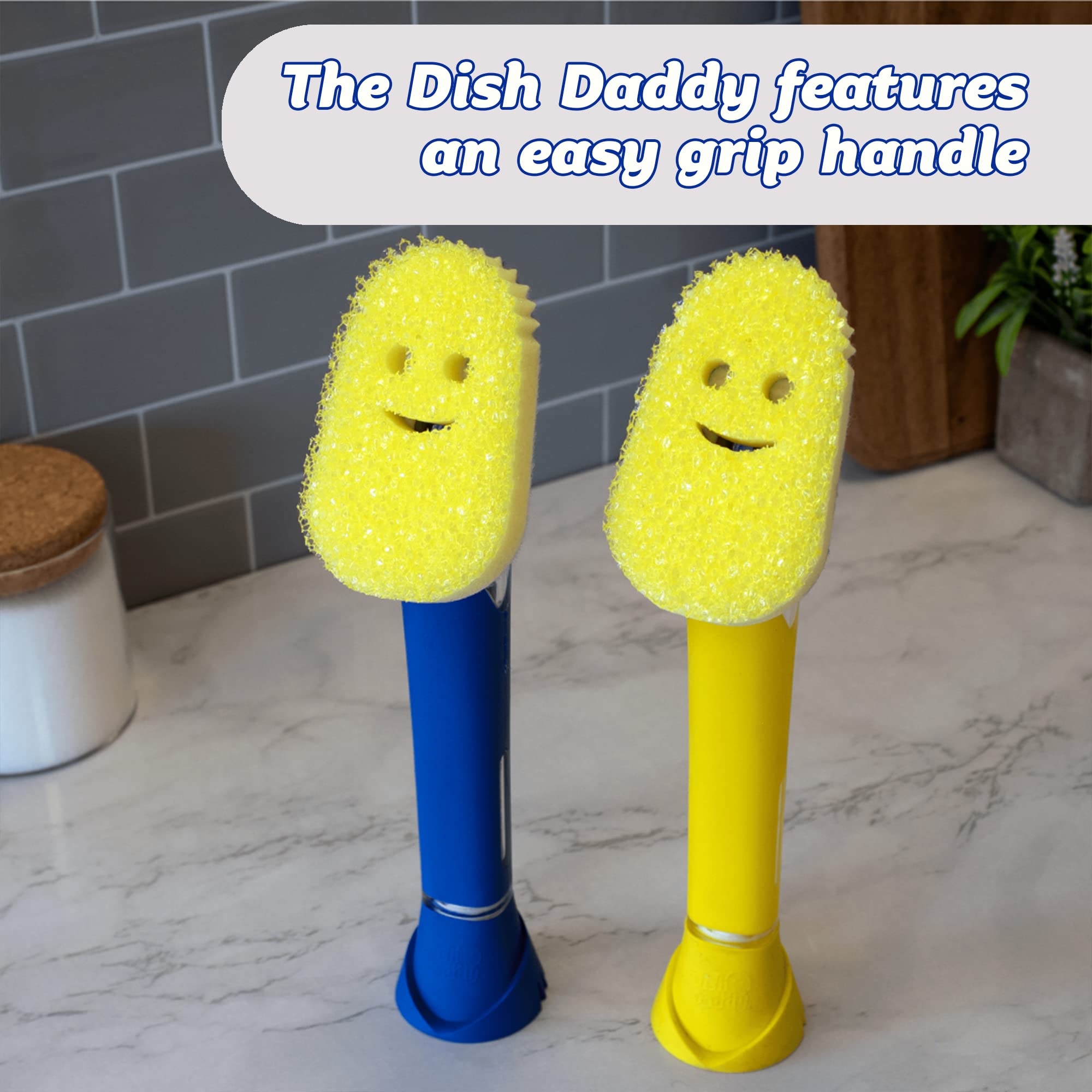 Scrub Daddy Dish Wand Scrubber with Handle | Soap Dispensing | Texture Changing Sponge | Yellow 5