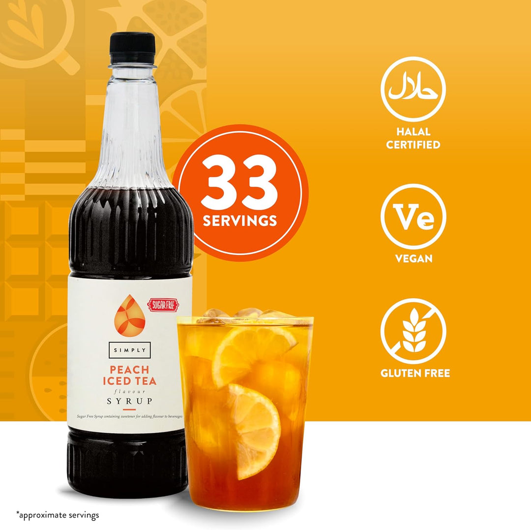 Simply Sugar Free Peach Iced Tea Syrup - Vegan, Gluten Free & Halal Certified Beverage Concentrate