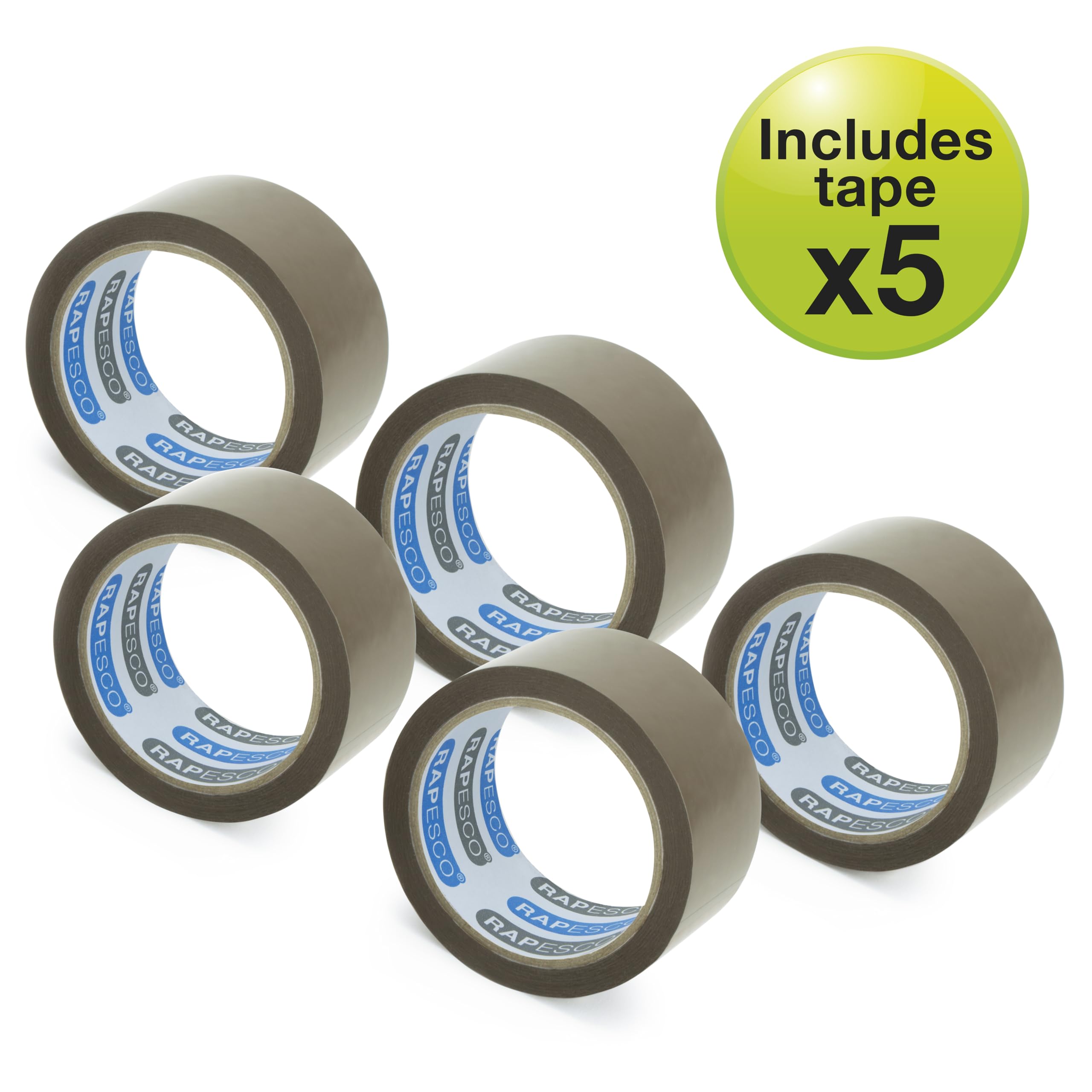 RAPESCO 1581 Packaging Tape Dispenser - Heavy-Duty Pistol Grip | Includes 5 Brown Tapes 3