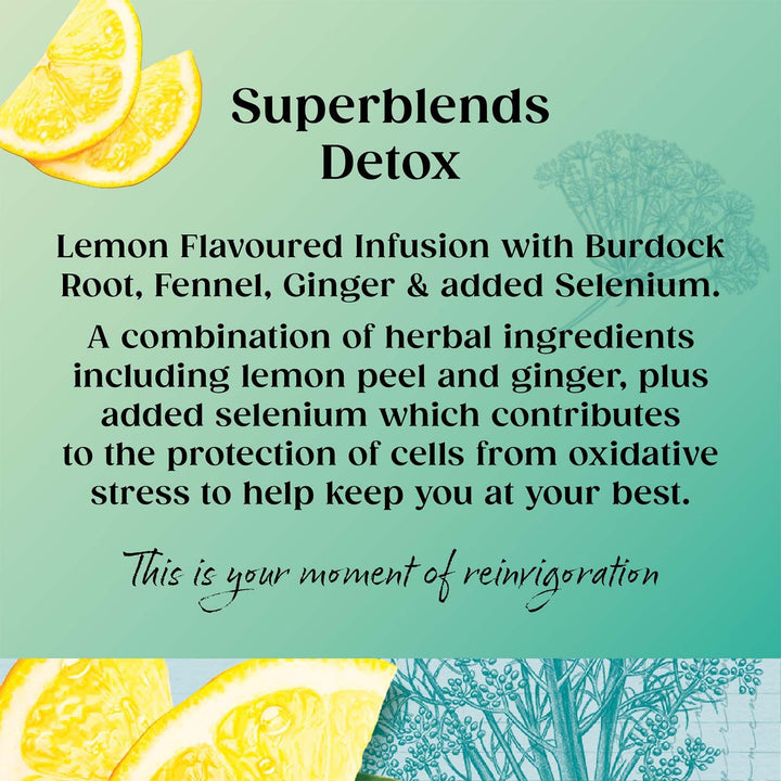 Twinings Detox Lemon Ginger & Burdock Root Herbal Tea Infusion with Fennel & Selenium, 80 Biodegradable Tea Bags
