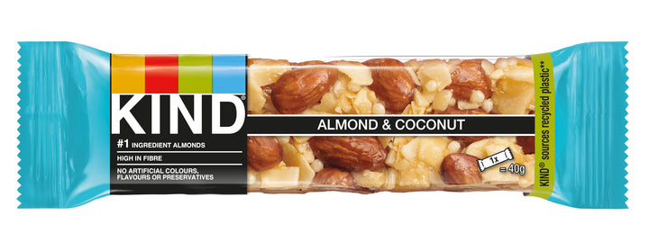 KIND - Almond & Coconut Gluten Free Snack Bars, High Fibre, No Artificial Ingredients, Multipack 12 x 40g