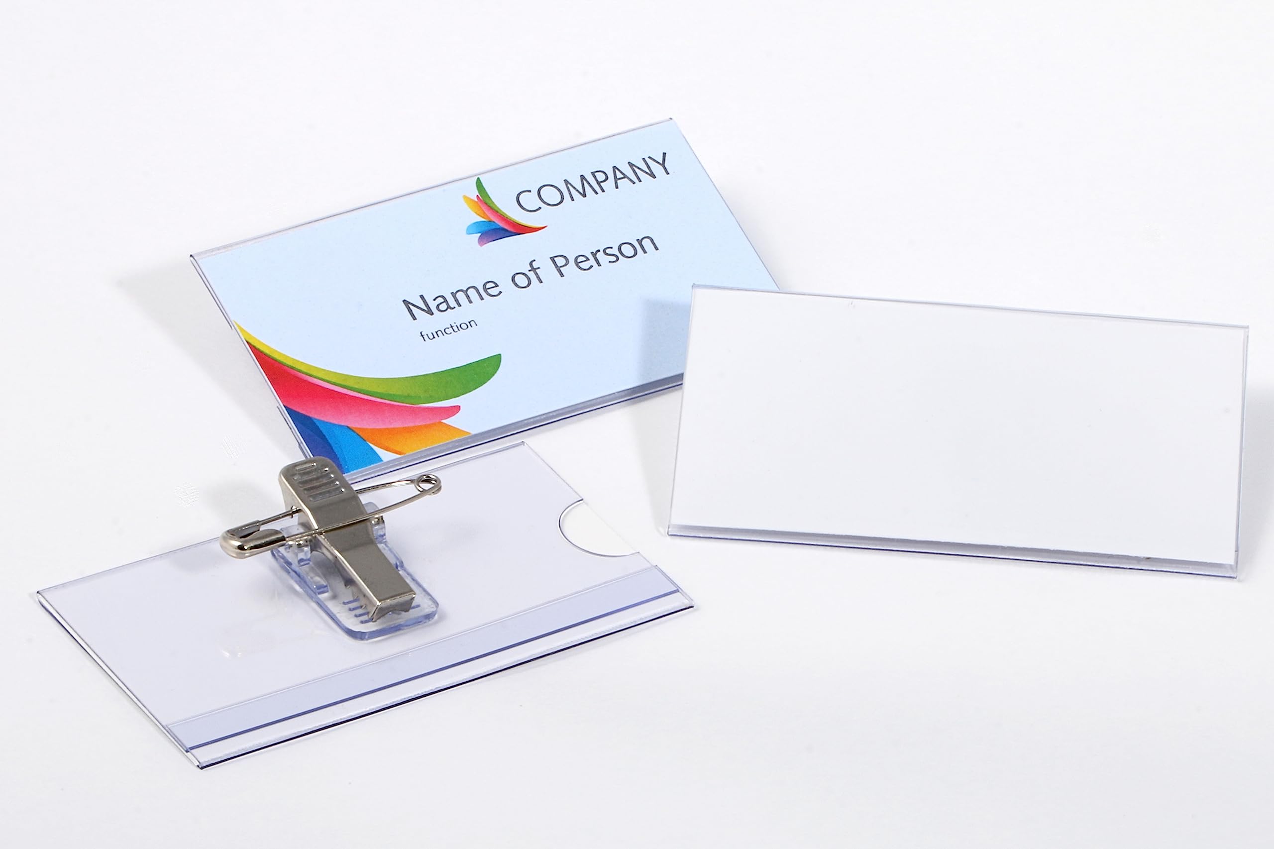 EUROPEL Name Badge Holders with Crocodile Clip, Safety Pin & Blank Card Insert Sheets (Pack of 24) | Horizontal ID Card Holder for School, Colleges, Offices & Corporate Event | 75 x 40 mm, 121260 6