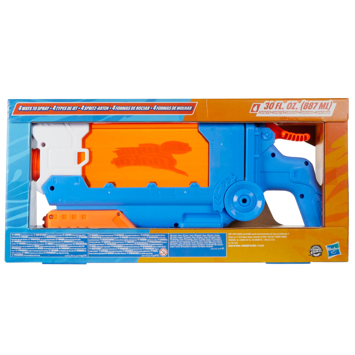 Nerf Super Soaker Flip Fill Water Blaster - 887 ml, 4 Spray Settings, Age 6+