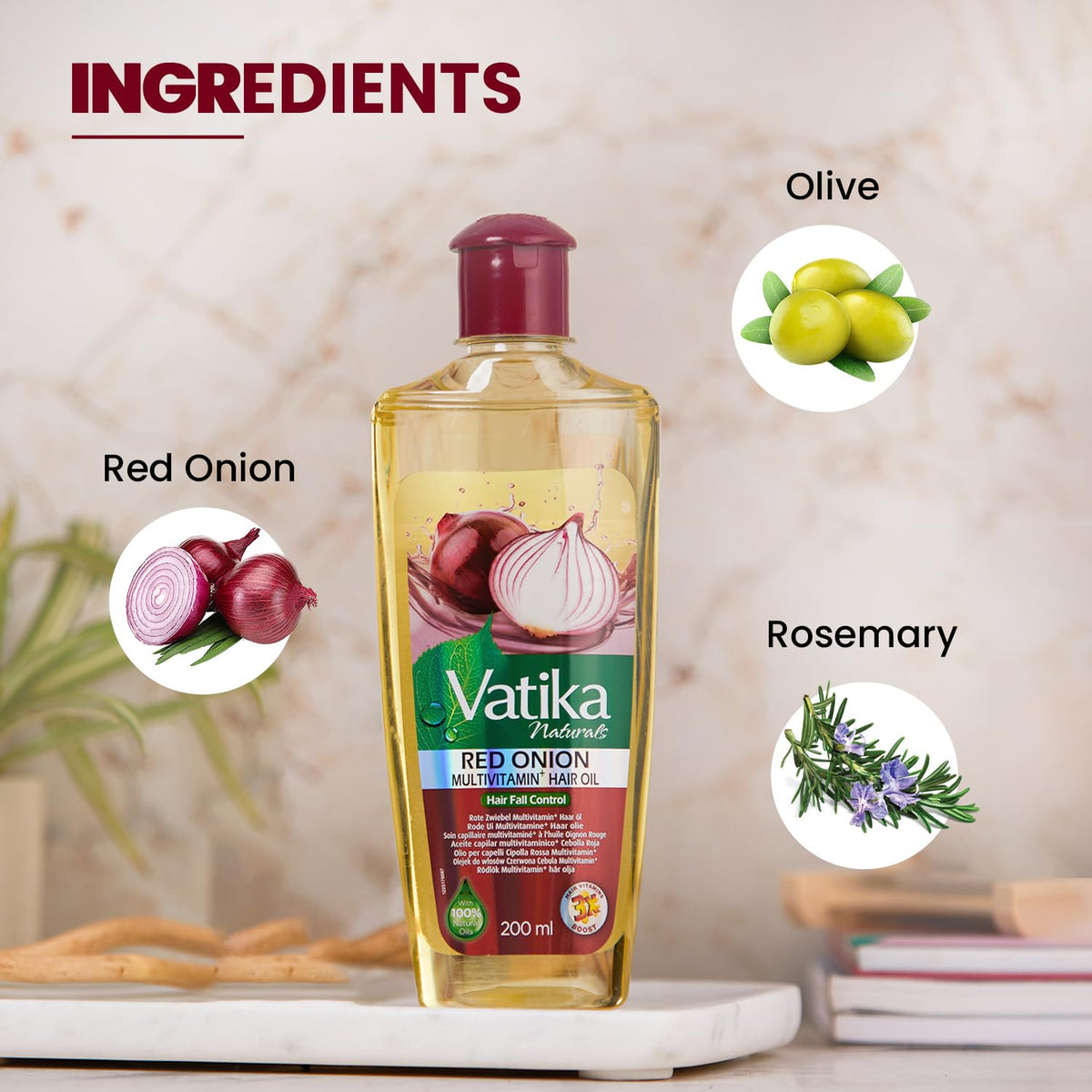 Vatika Naturals Red Onion Hair Oil - Anti Hair Fall, 2 x 200 ml