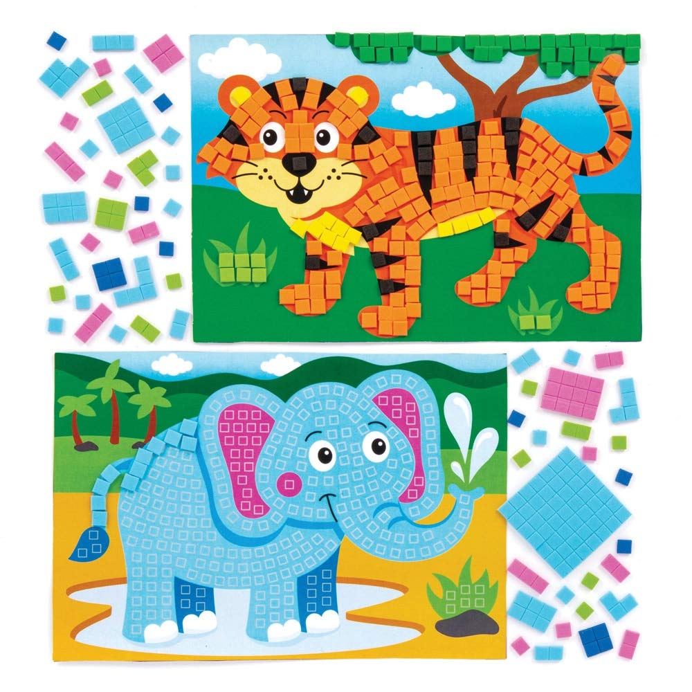 Baker Ross Jungle Animal Mosaic Kits - Pack of 4 | Self-Adhesive Foam Mosaics | 3D Texture 1