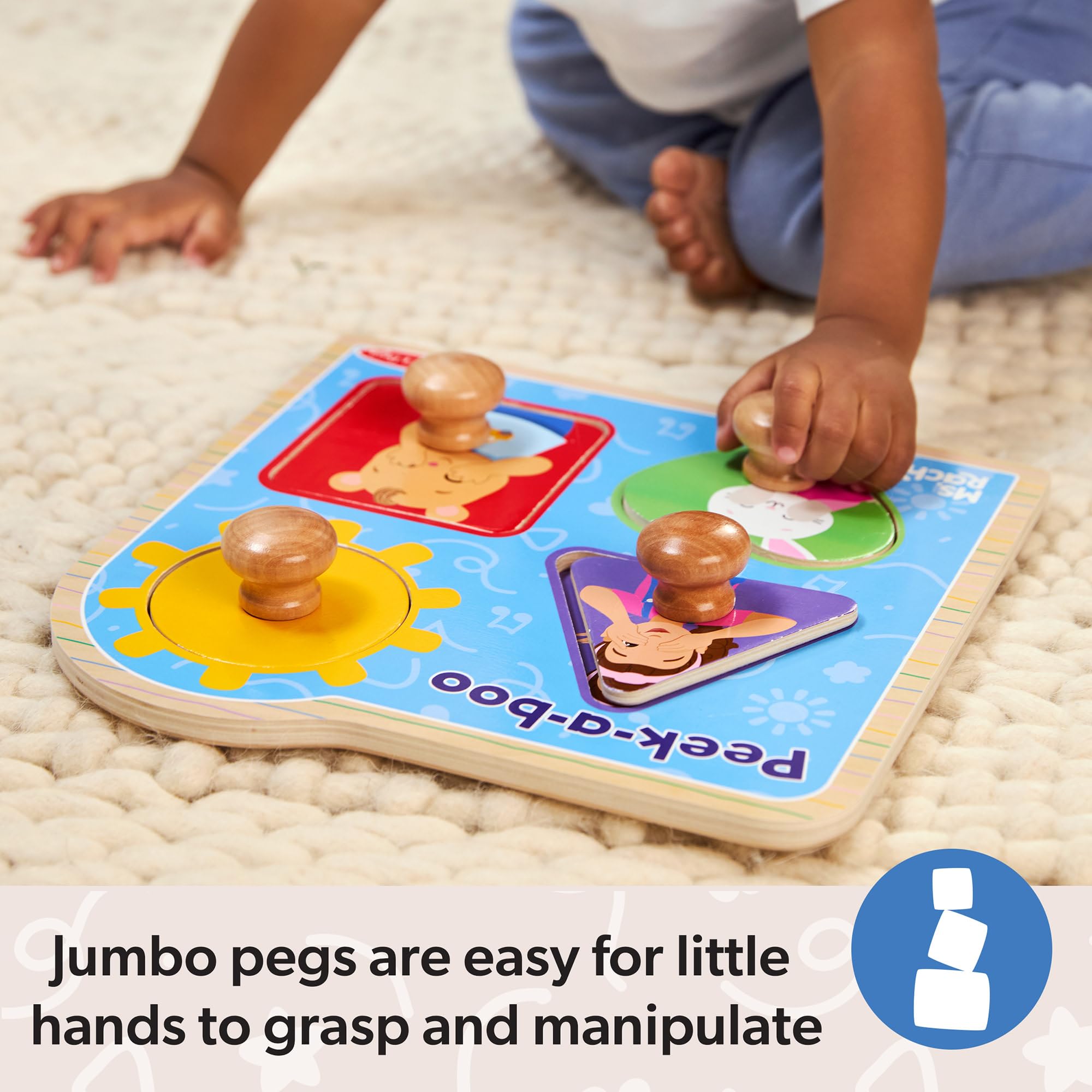 Melissa & Doug Ms Rachel Wooden Peek-a-Boo Jumbo Peg Puzzle - 4-Piece | Ages 1+ 7