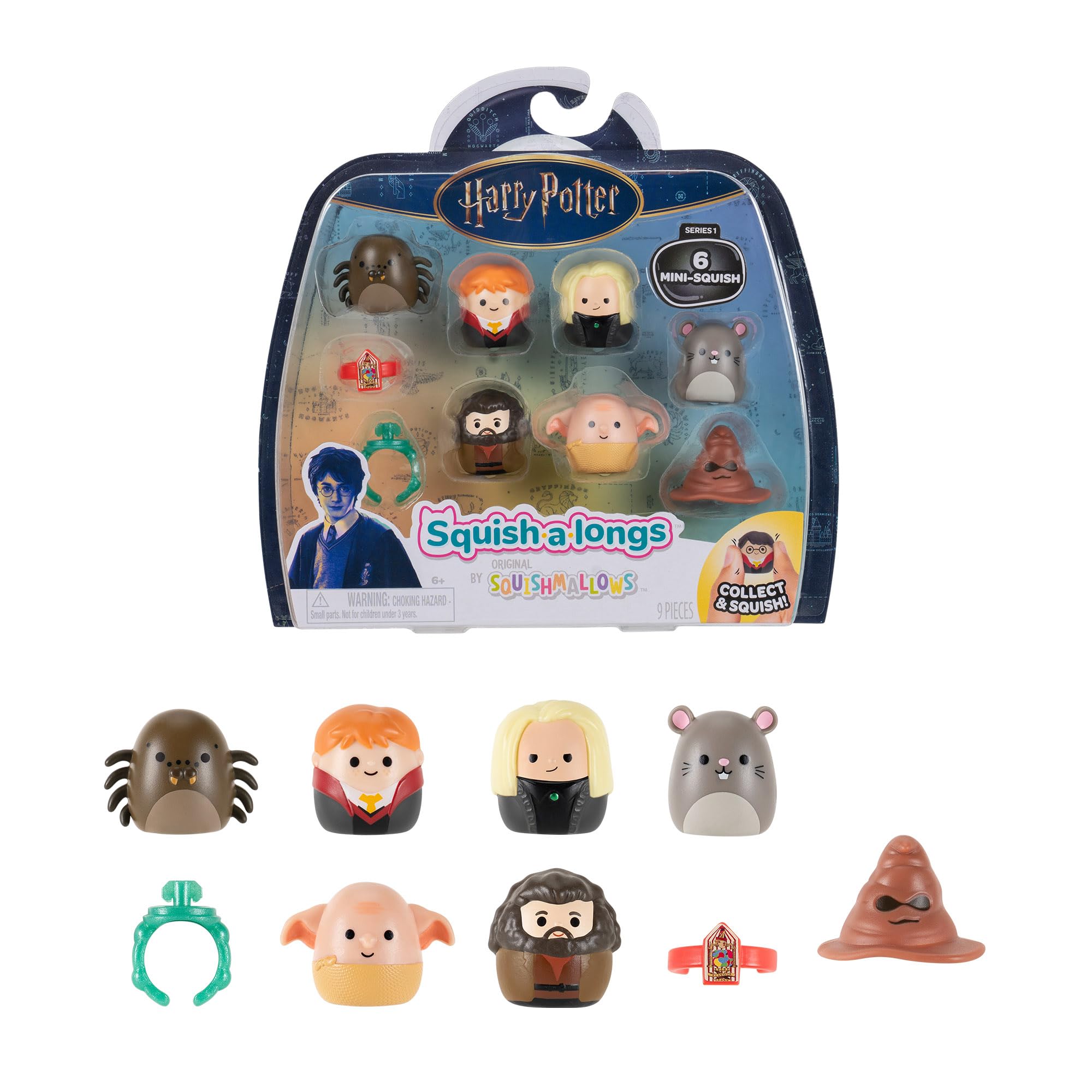 Squish-a-longs Harry Potter Mini-Squish + Accessory 6-Pack - Ron, Scabbers, Dobby, Lucius Malfoy, Aragog, Hagrid 1