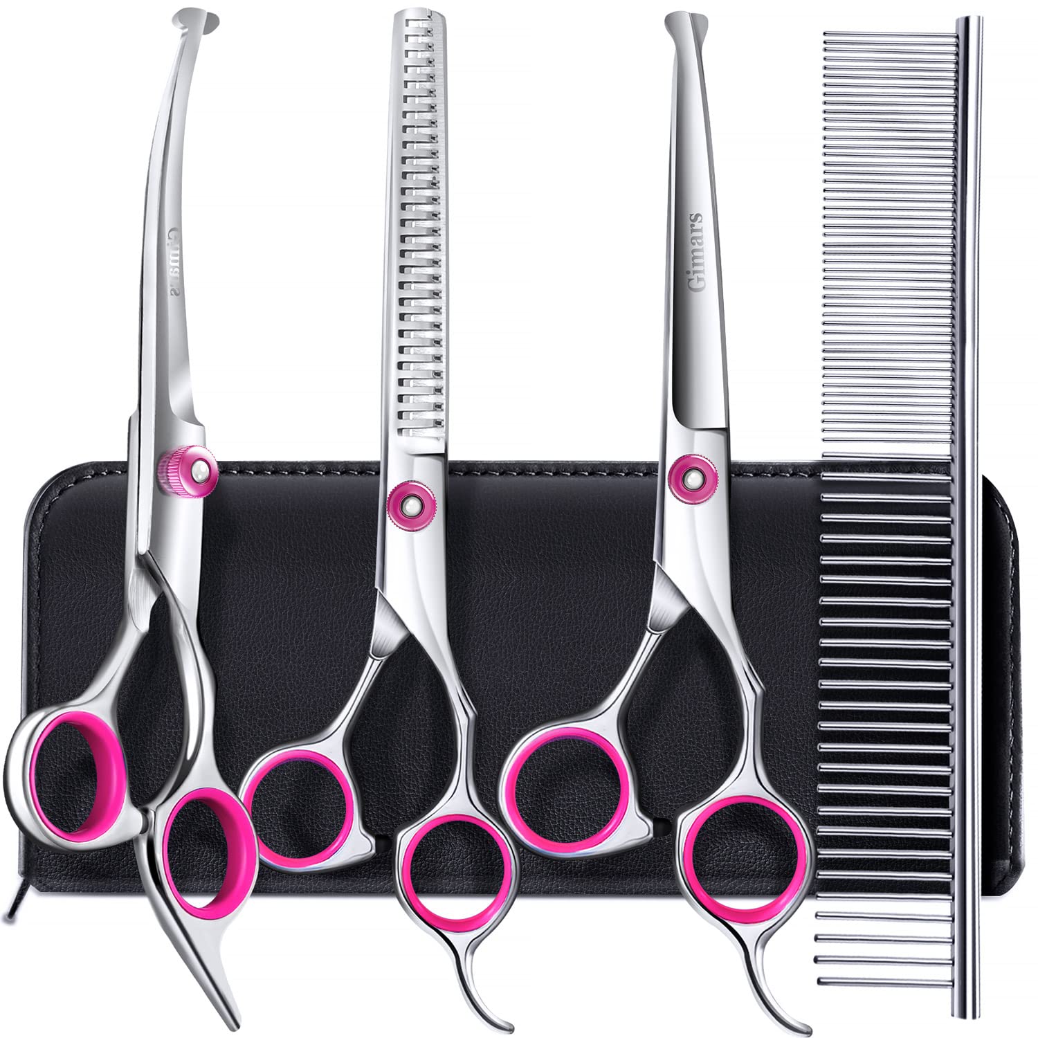 Gimars Professional Dog Grooming Scissors Kit - 5-in-1 Set with Safety Round Tip | 4CR Stainless Steel