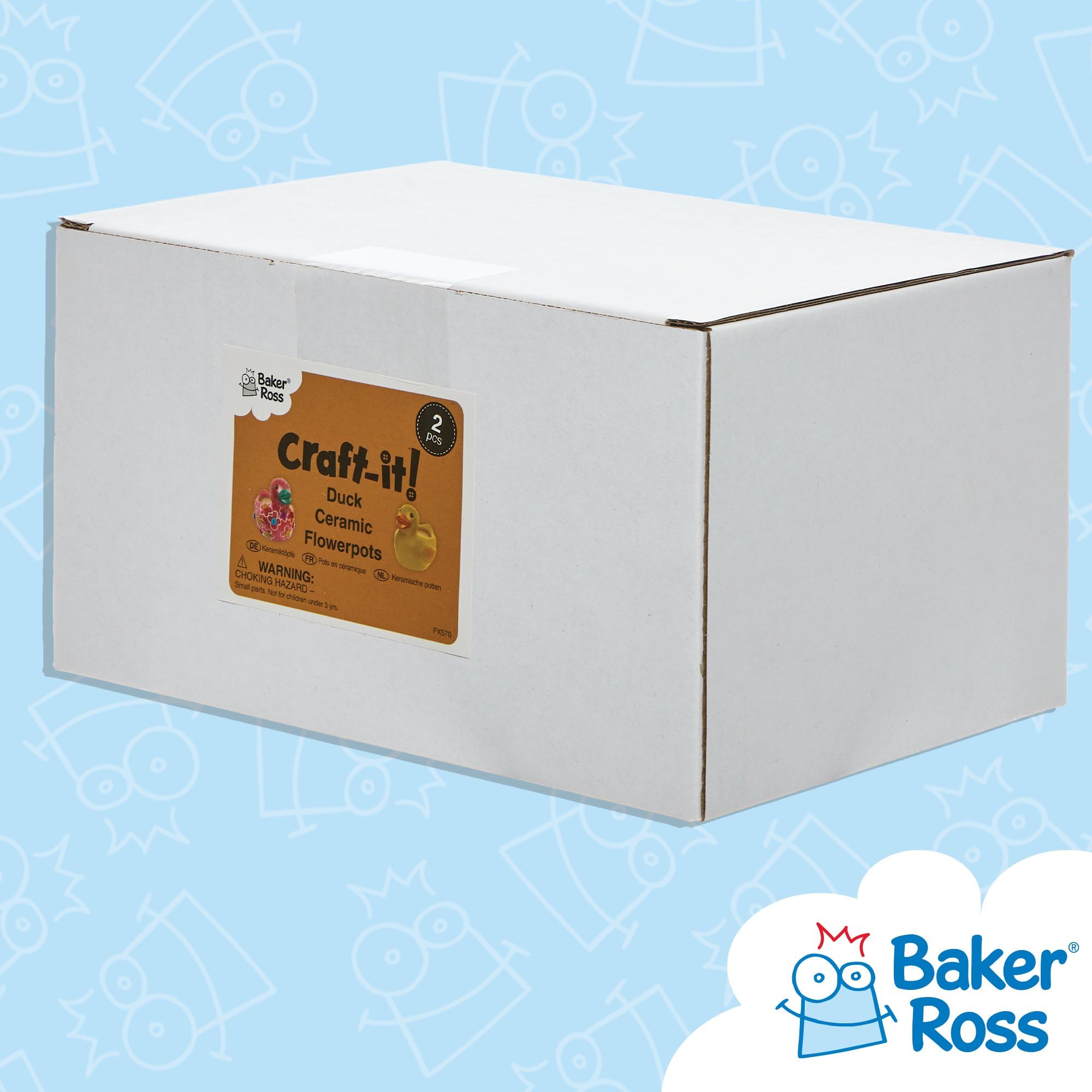 Baker Ross FX570 Duck Ceramic Flowerpots - Box of 2, Paint Your Own Plant Pot for Ages 3+ 5