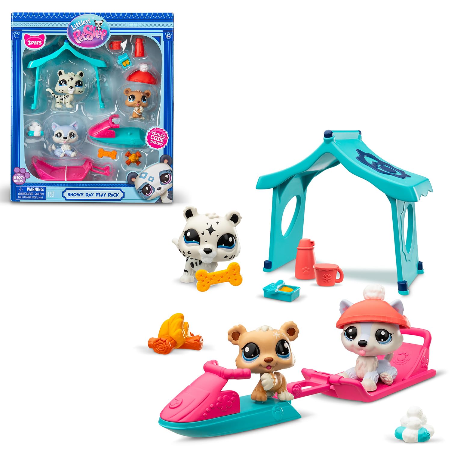 Littlest Pet Shop Snowy Day Play Pack - 3 Animals & 6 Accessories - Ages 4+ 1