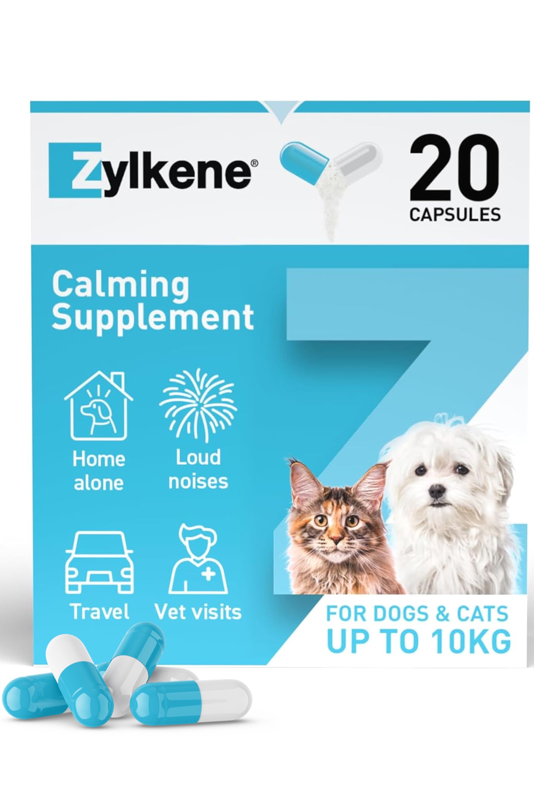 Zylkene Calming Supplements for Cats & Dogs up to 10kg 75mg | 20 Capsules