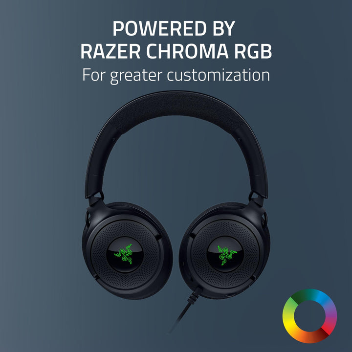 Razer Kraken V4 X - Wired PC Gaming Headset with TriForce 40mm Drivers, 7.1 Surround Sound, Retractable Mic & Chroma RGB - Black