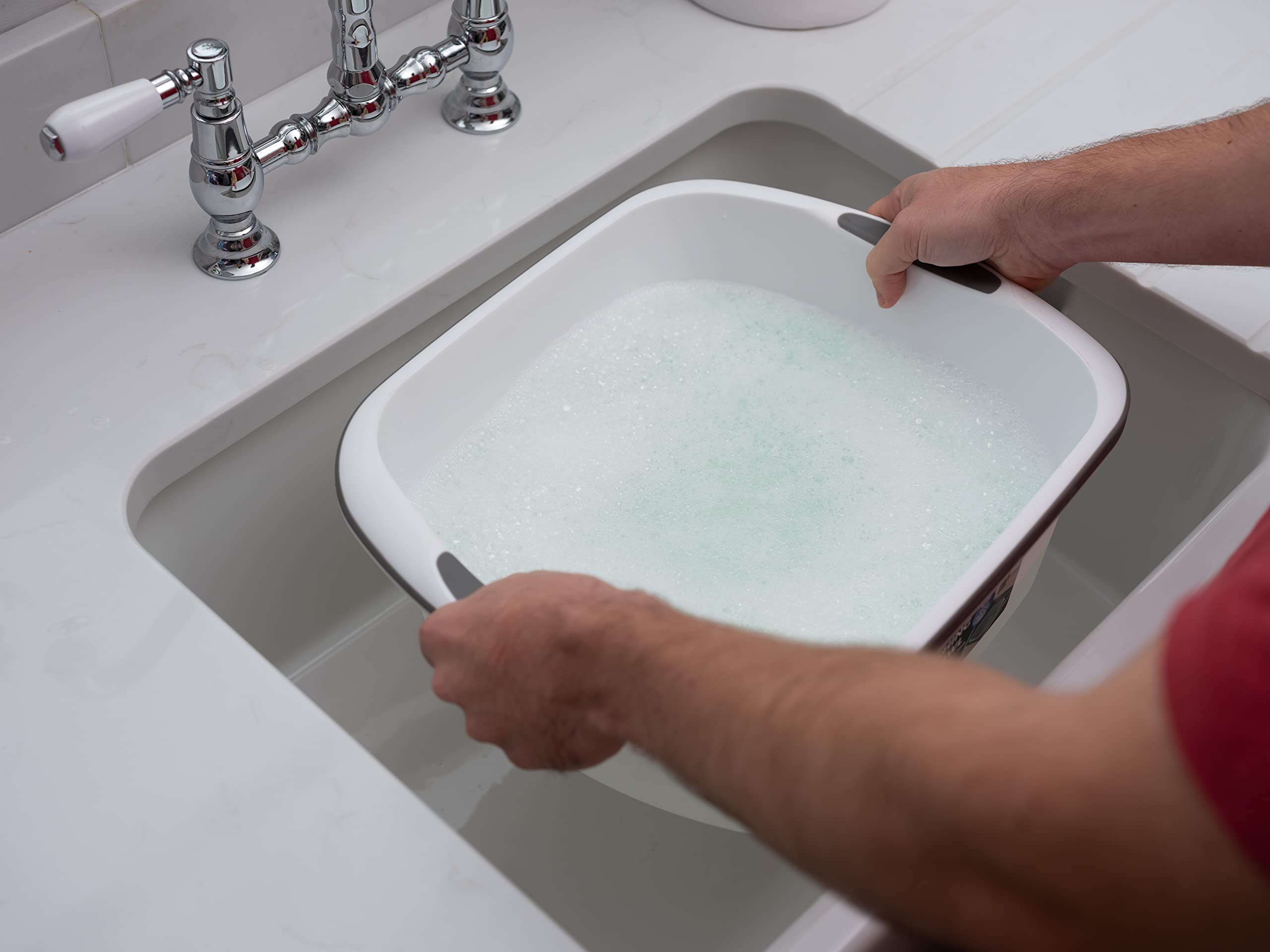 Addis Large Rectangular Washing Up Bowl - 9.5 Litre Capacity, White & Grey 3