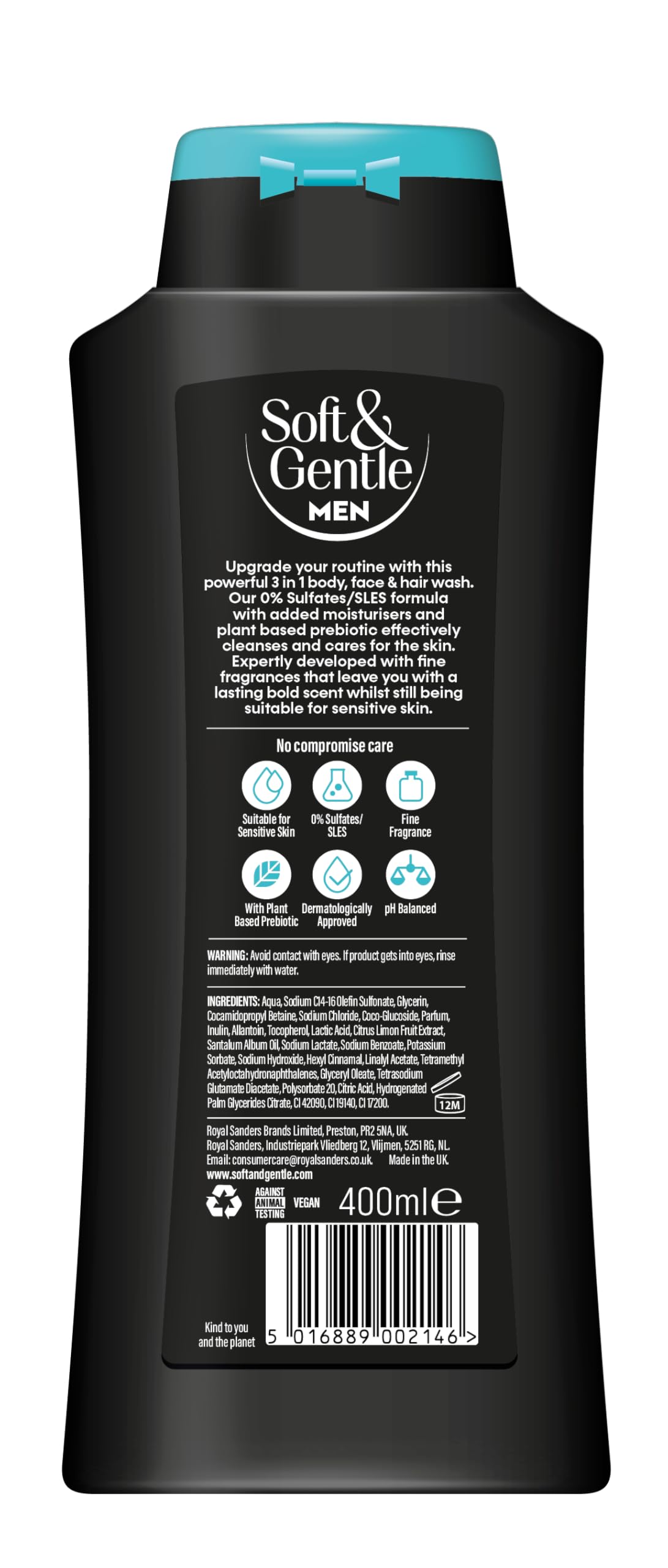Soft & Gentle Men Ocean Breeze 3-in-1 Sulfate-Free Shower Gel, 400 ml, Pack of 3
