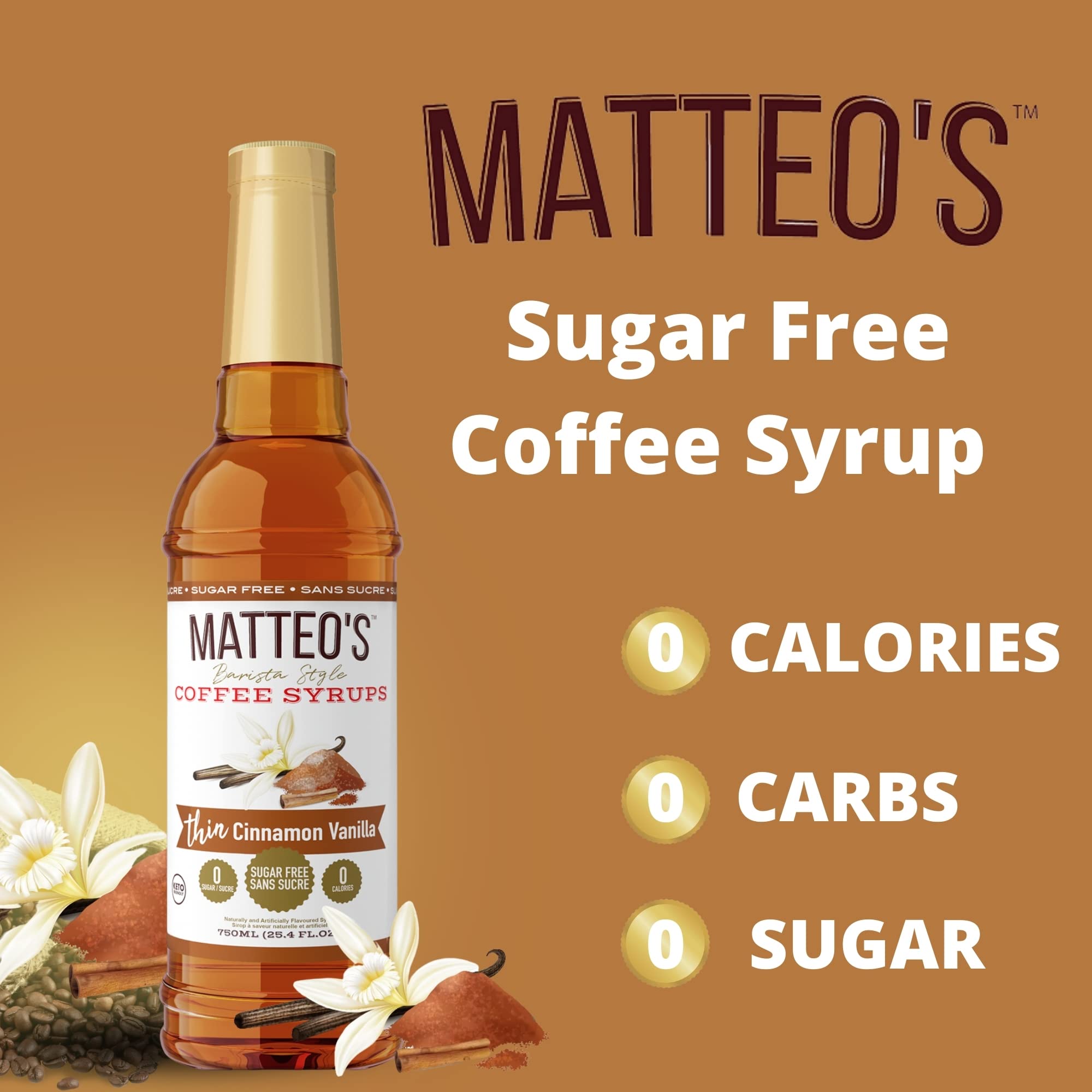 Matteo's Sugar Free Coffee Flavoring Syrup - Salted Caramel | 0 Calorie, Keto Friendly | 750 ml 6