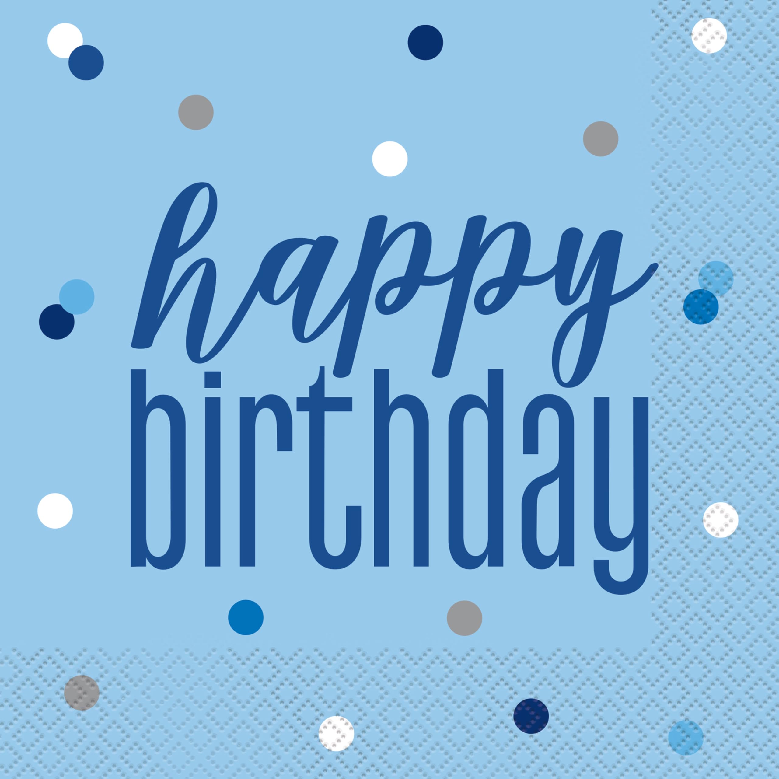 Dazzling Glitz Blue & Silver Happy Birthday Luncheon Napkins - 16ct Party Tableware 1