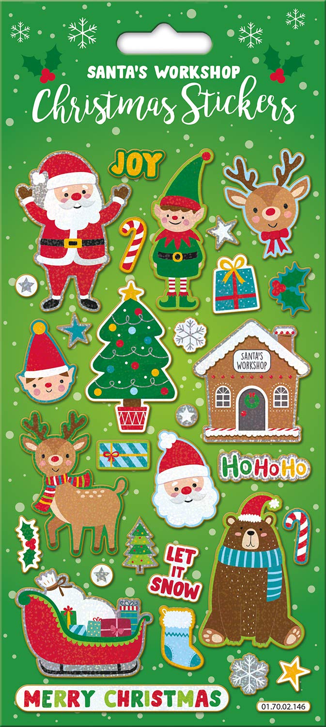 Paper Projects Sparkly Reusable Christmas Sticker Collection - Snowy Friends, Santa's Workshop, Holly Jolly Designs 2