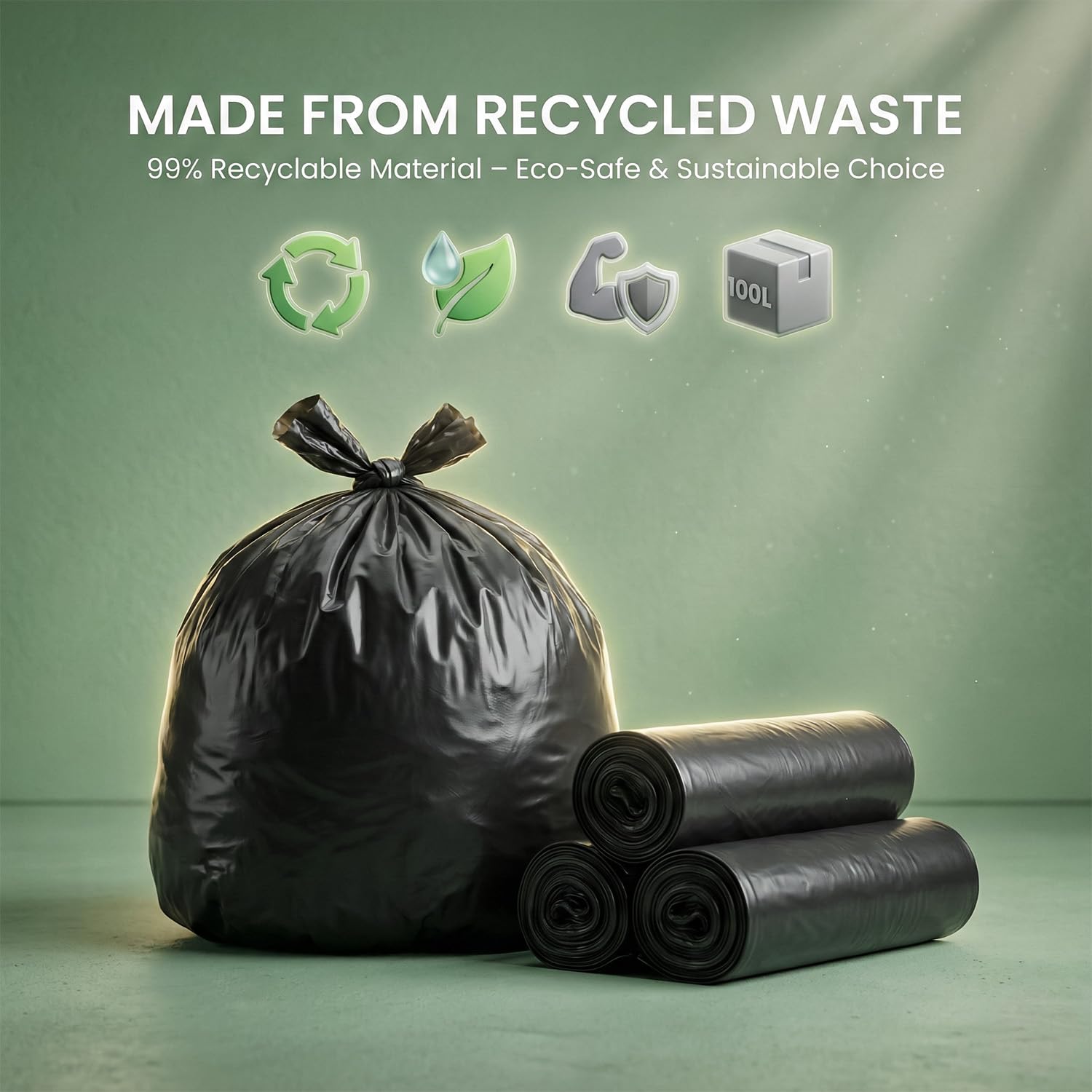 Roe Tenpo Heavy Duty Black Bin Bags - 100L Capacity, 50 Count | 33 μm Thick, Recyclable 4