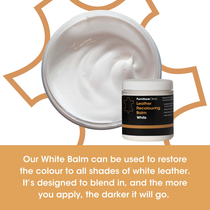 Furniture Clinic Leather Recolouring Balm - White Shade for Faded & Scratched Sofas, Car Seats, Shoes, and Clothing