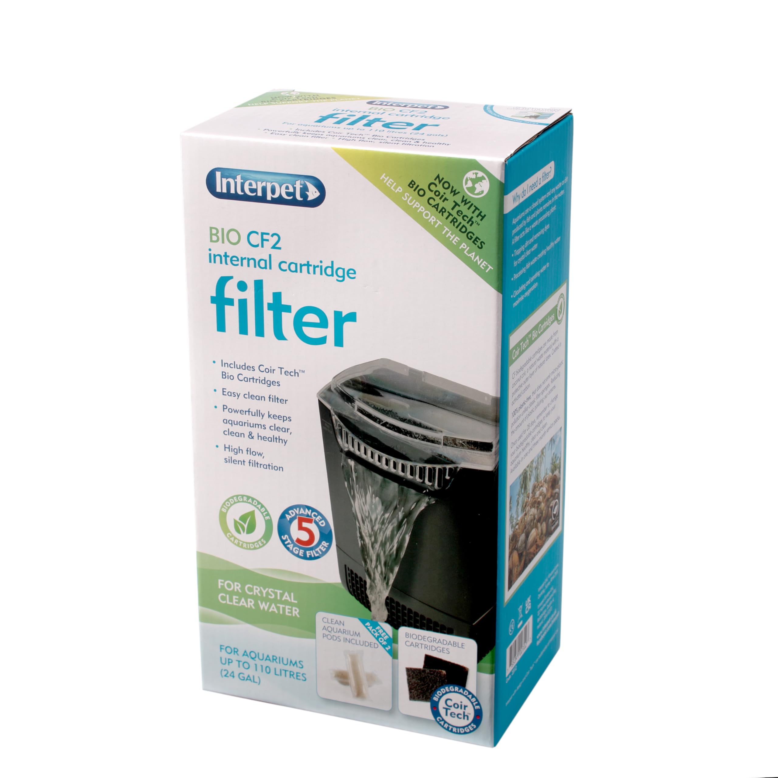 Interpet Internal Aquarium Filter - Bio CF2 | 5-Stage Filtration | Includes Coir Tech & Clean Pods 9