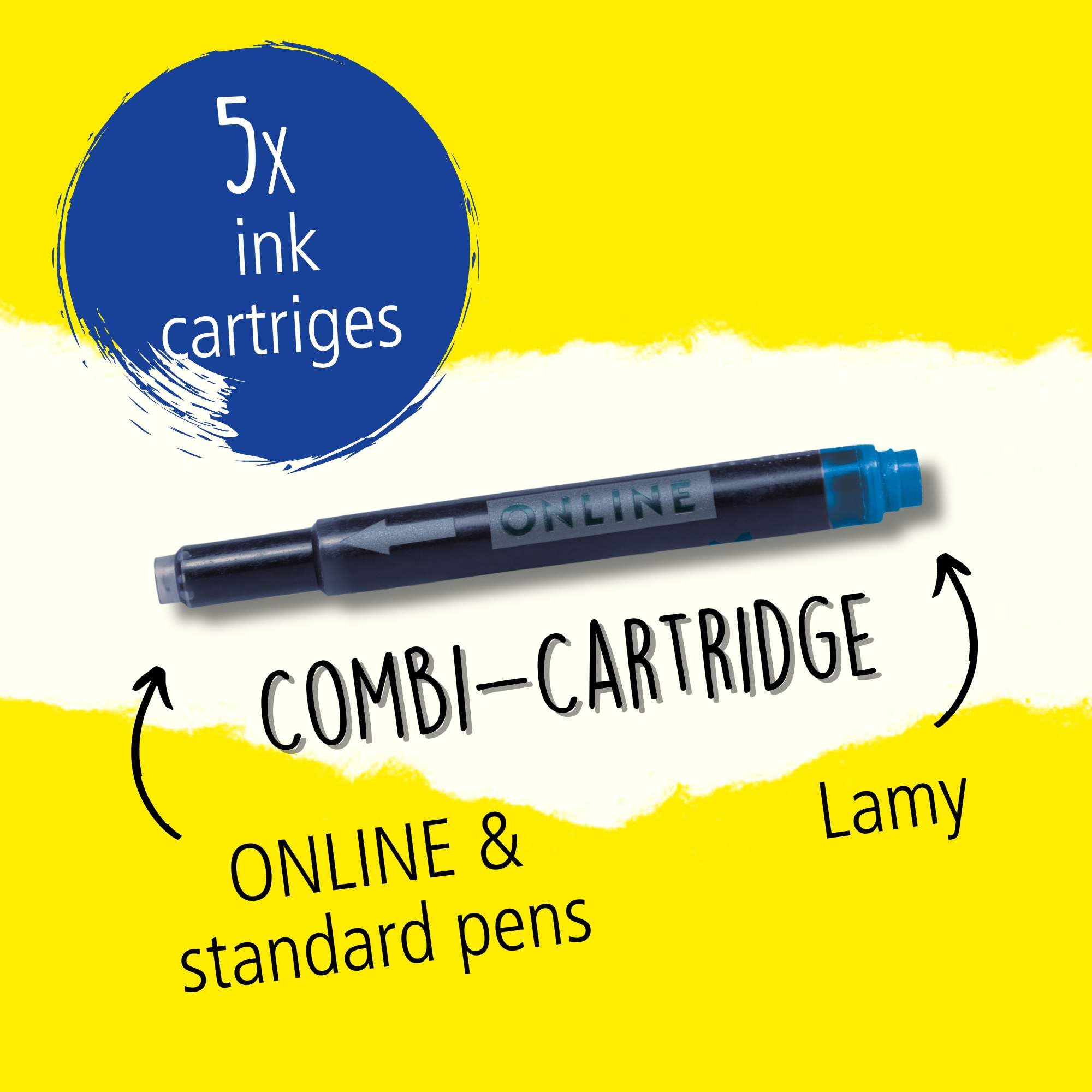 Online Universal Double-Sided Fountain Pen Refills - 5 Pack Royal Blue Ink | Erasable & Washable 2