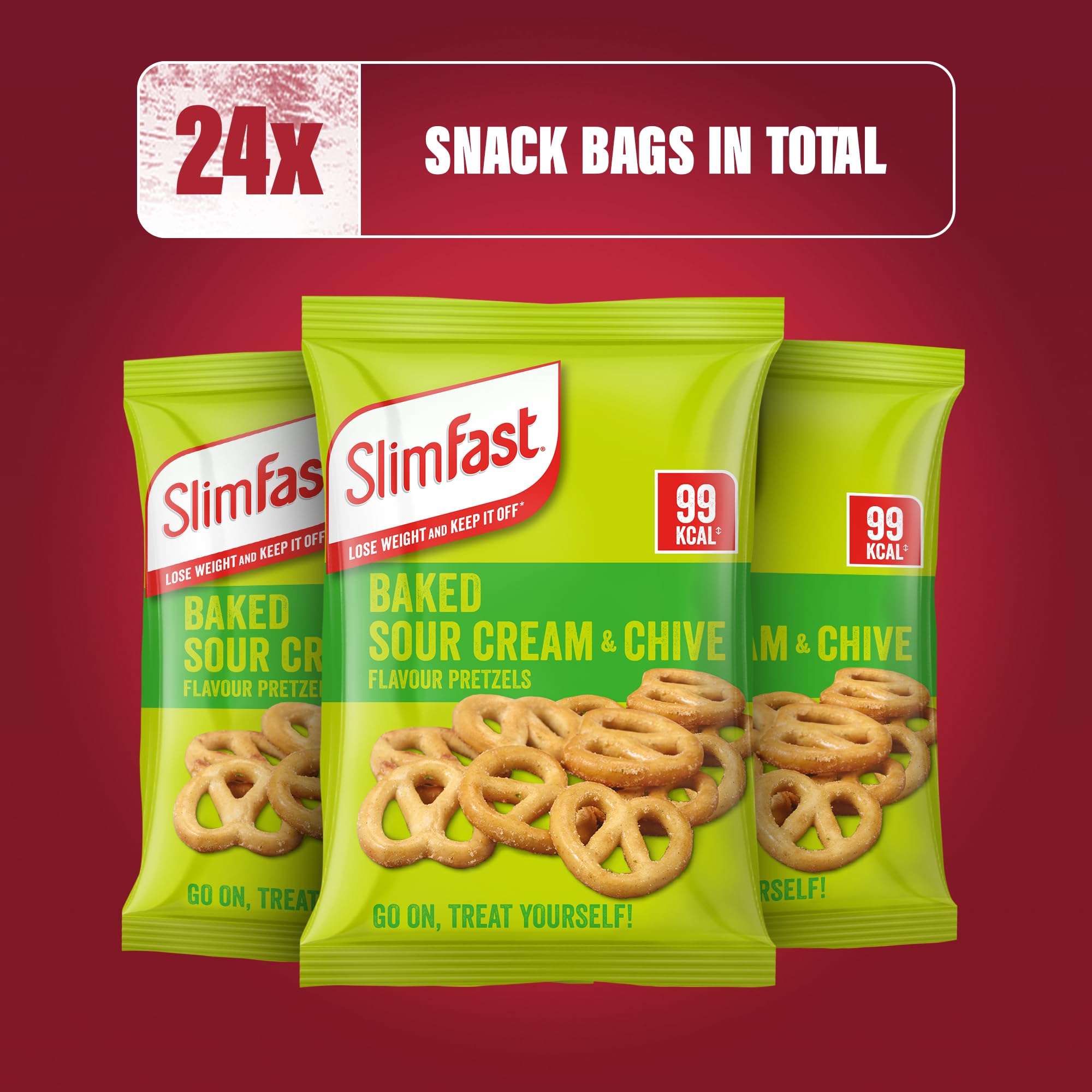 SlimFast Sour Cream & Chive Flavour Pretzels, Low Calorie Baked Snack, 24 Pack 2