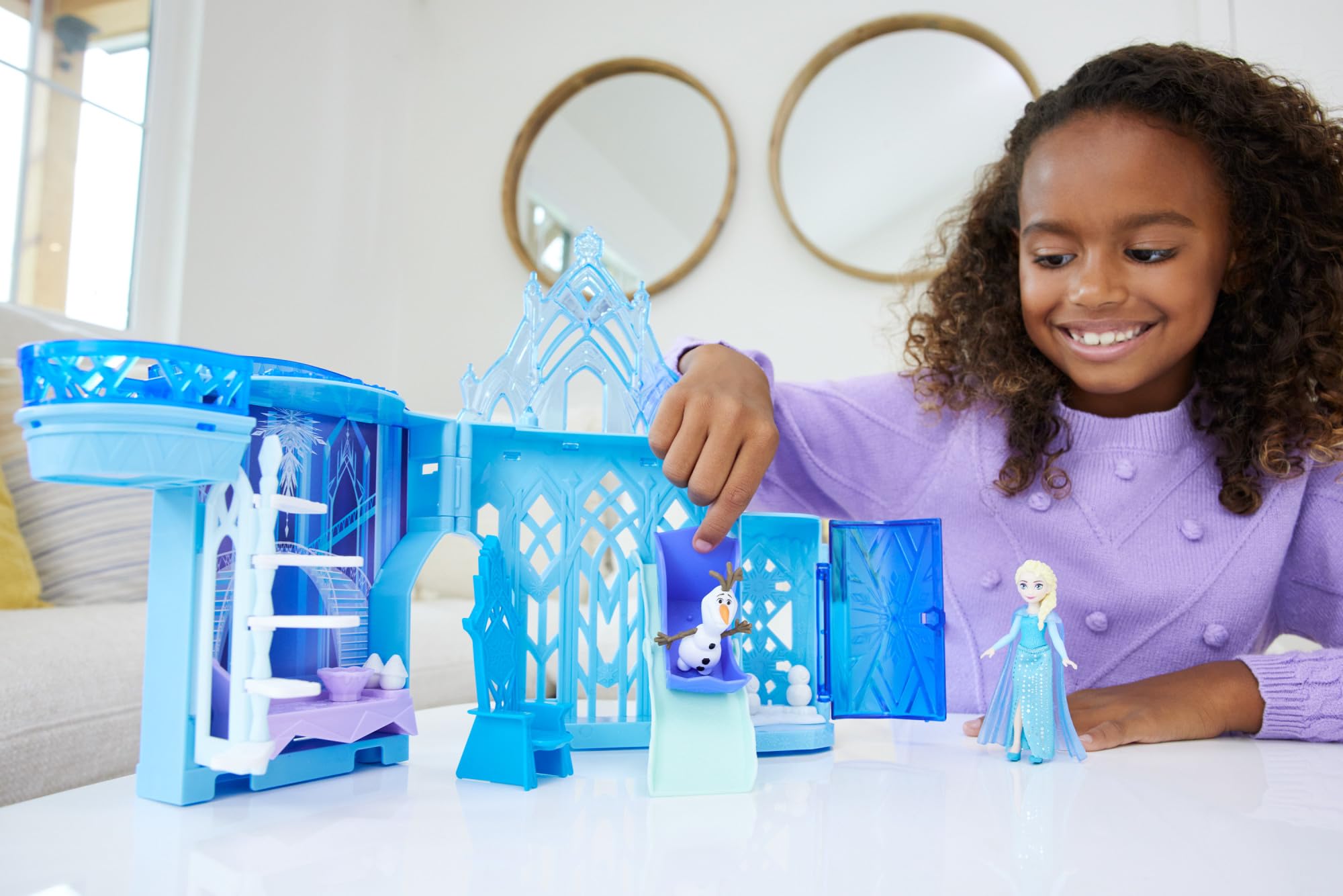 Mattel Disney Frozen Toys, Elsa Stackable Castle Doll House Playset with Small Doll and 8 Pieces, Inspired by the Disney Frozen Movies, Kids Travel Toys and Gifts, HLX01 3