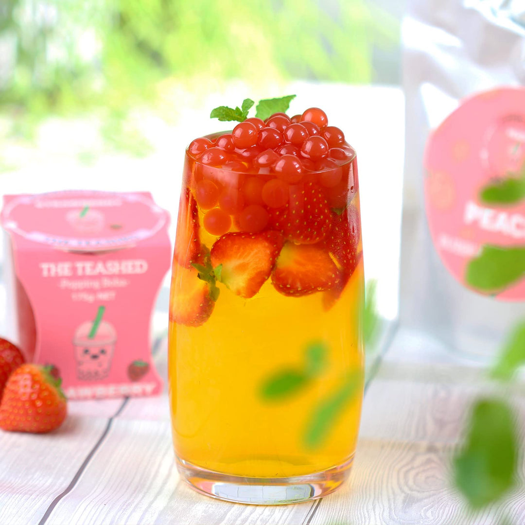 The *TeaShed Fruit Bubble Tea Kit Gift Box - 6 Servings with Mango, Strawberry, Peach & Cherry Boba