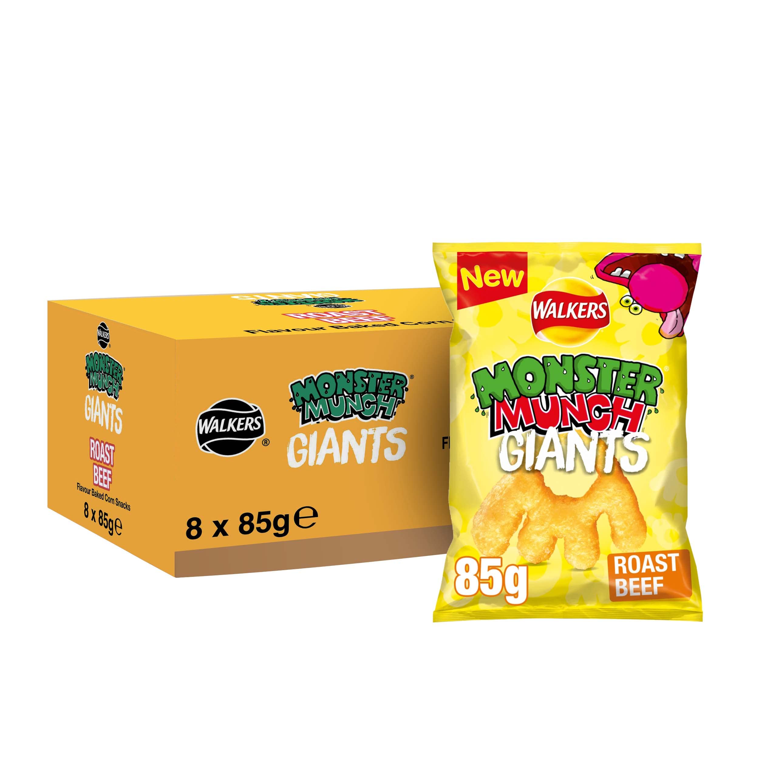 Walkers Monster Munch Giants Roast Beef Flavour Baked Corn Snacks 85g (Case of 8) 1