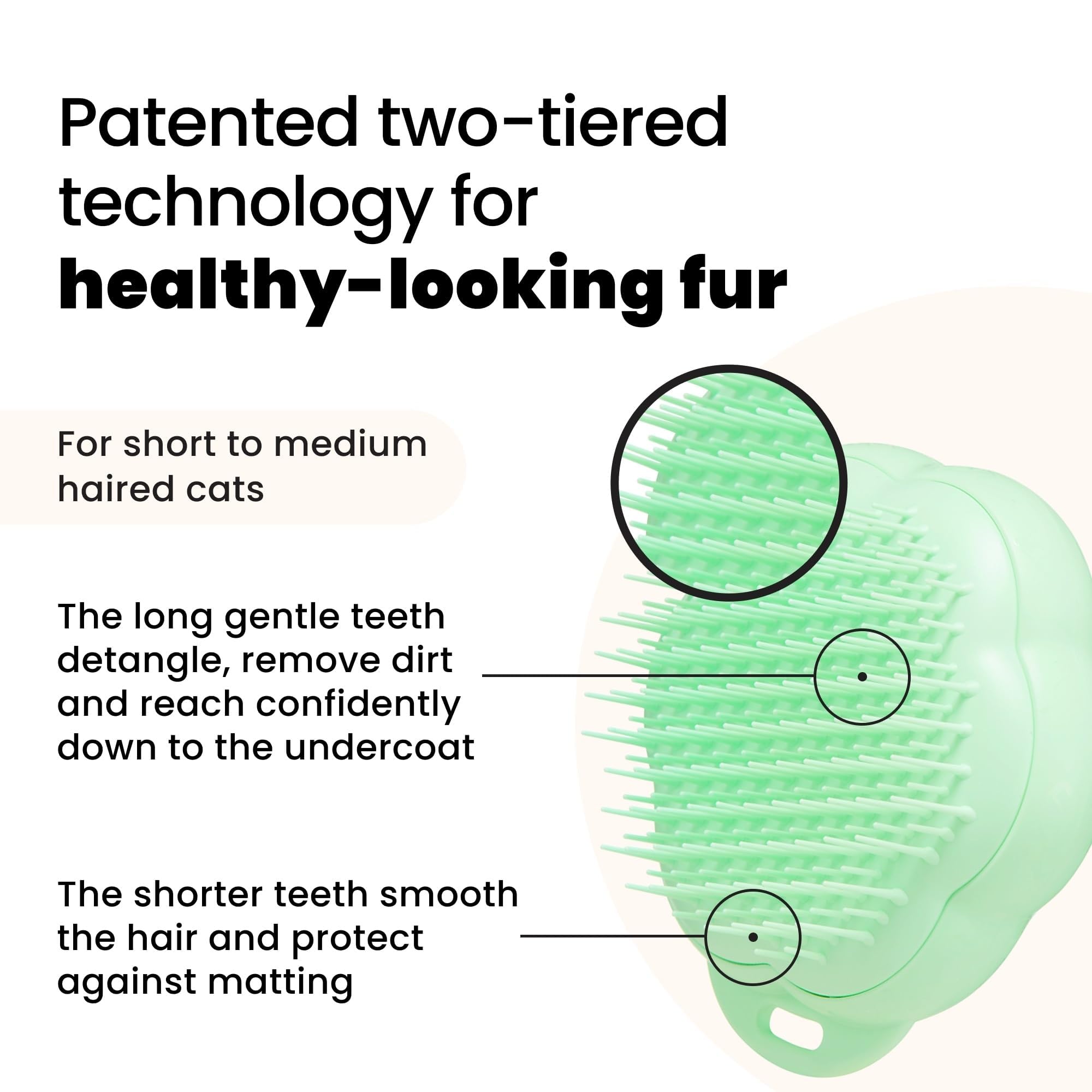 Tangle Teezer Pet Teezer Cat Brush - For Short to Medium Fur | Green Plastic