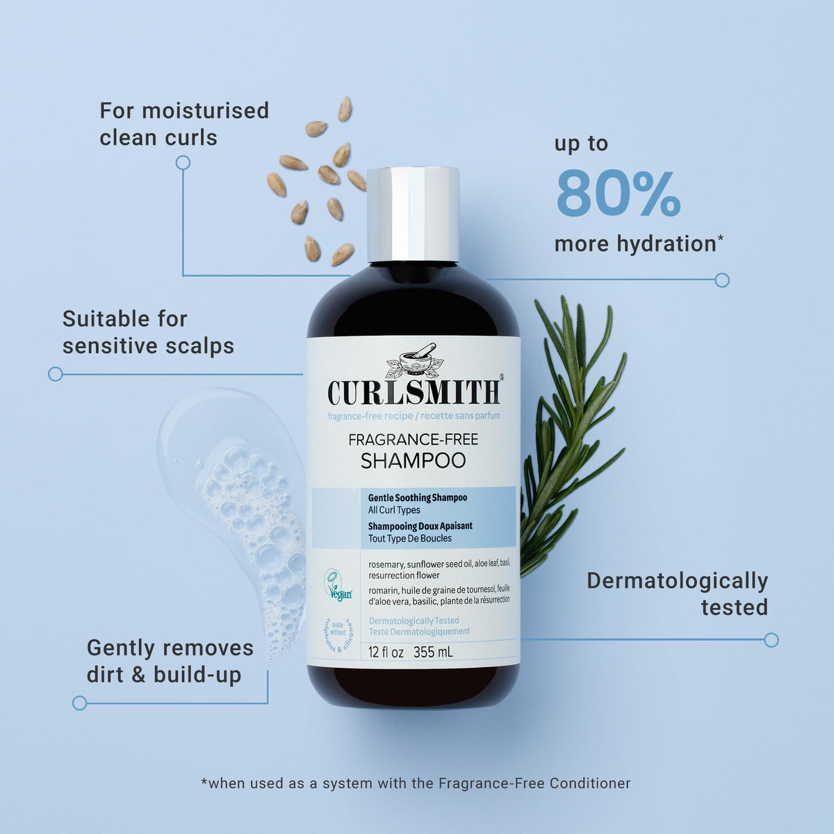 Curlsmith Fragrance-Free Shampoo - Gentle Cleanser for Curly Hair, 355 ml