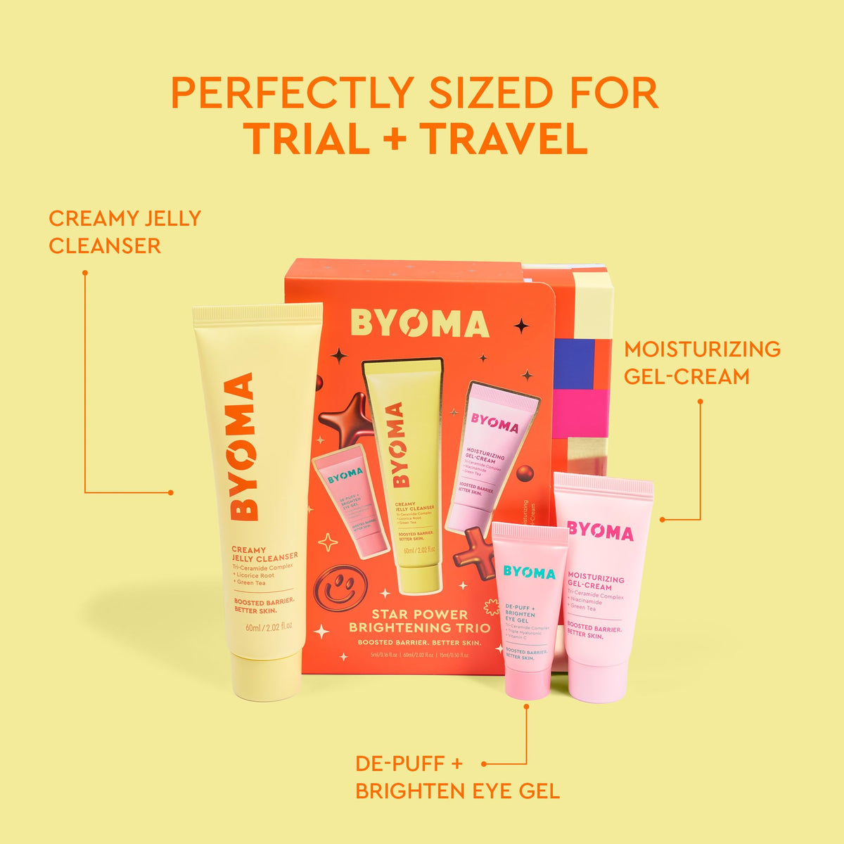 BYOMA Star Power Brightening Trio - Hydrating, Brightening, Balancing | 3-Step Routine | Travel-Friendly Sizes