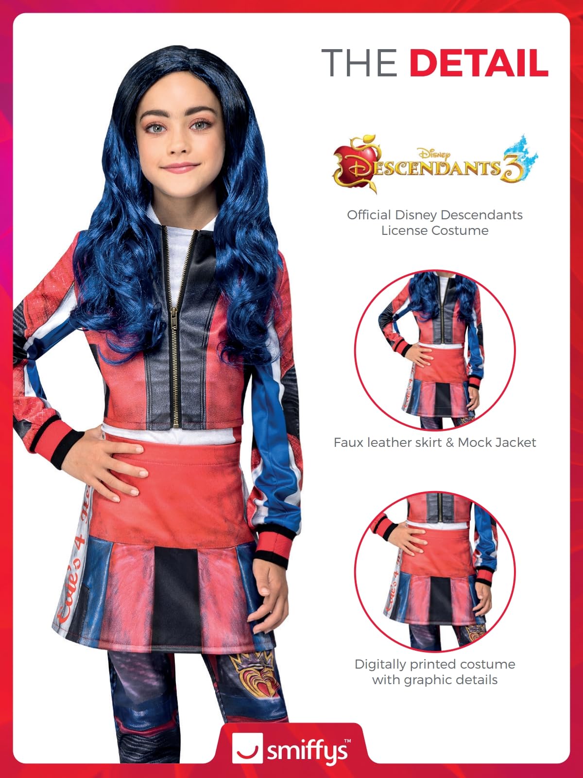 Smiffys Disney Descendants Evie Costume - Kids All-in-One Mock Jacket and Skirt 6