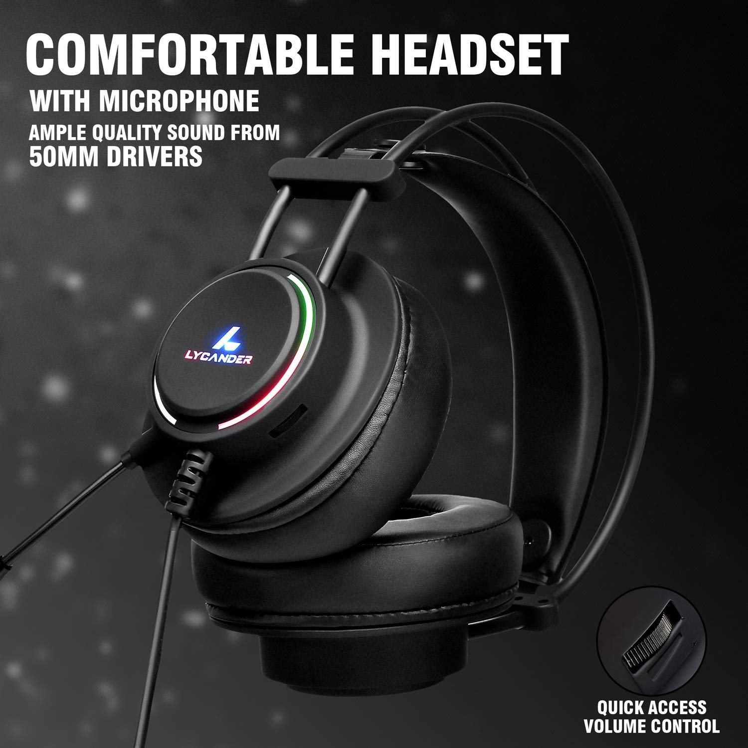 LYCANDER LGH-569 Gaming Headset with Microphone, 50mm Drivers, LED Light, 3.5mm for PC, PS, Xbox, Switch 8