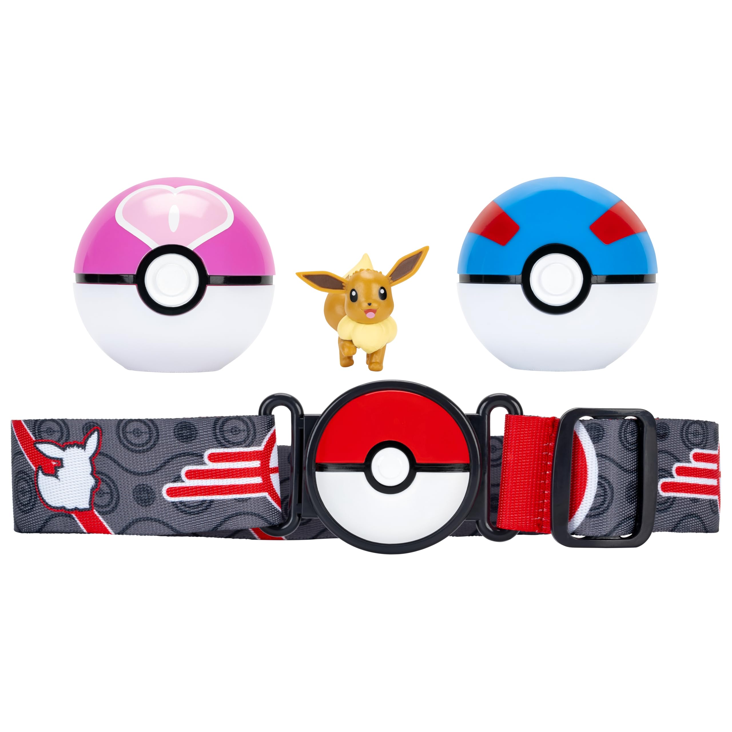 Pokémon Eevee Clip ‘N’ Go Belt Set - 2-Inch Figure, Great Ball, Love Ball | Wearable Themed Belt