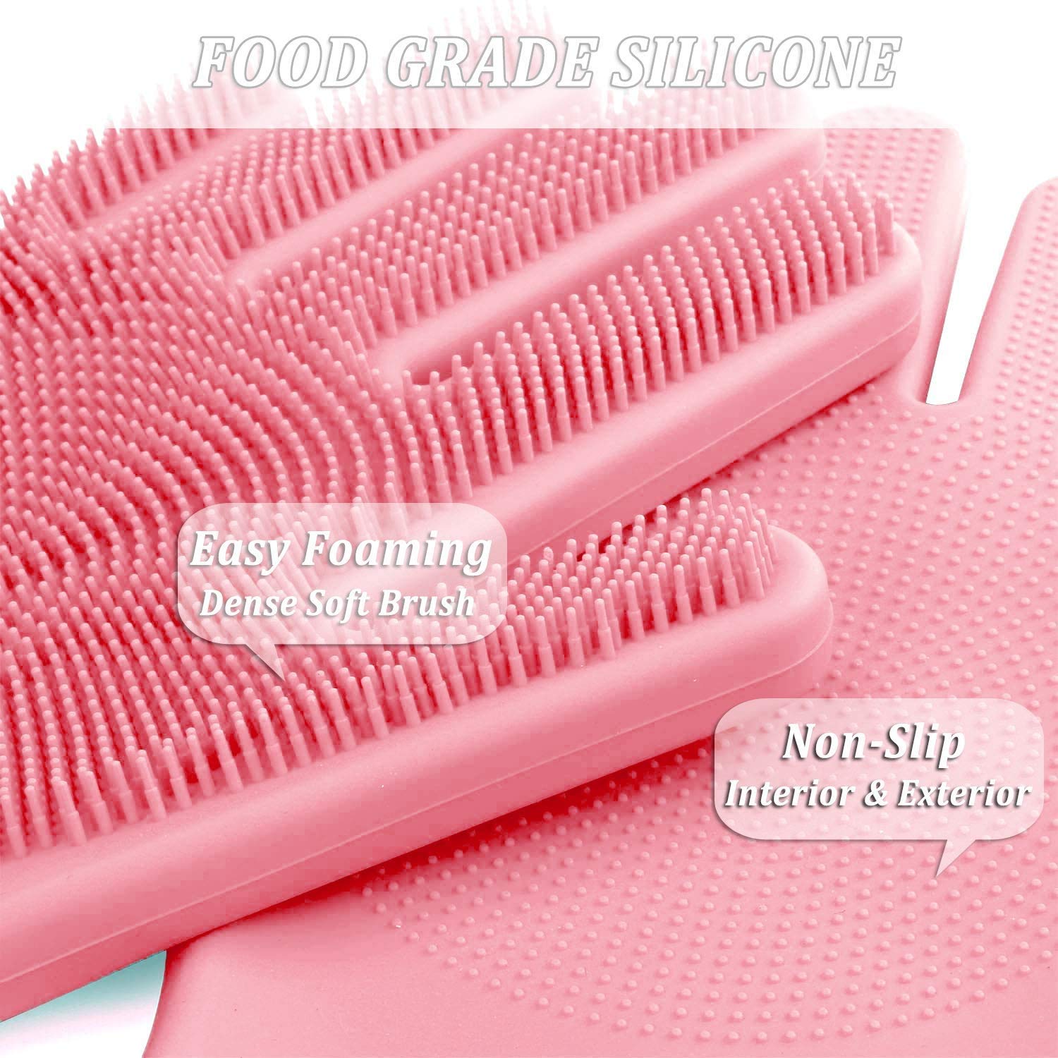 Taylor & Brown Magic Dishwashing Gloves - Reusable Silicone Scrubber Pair | Pink | Adult 2