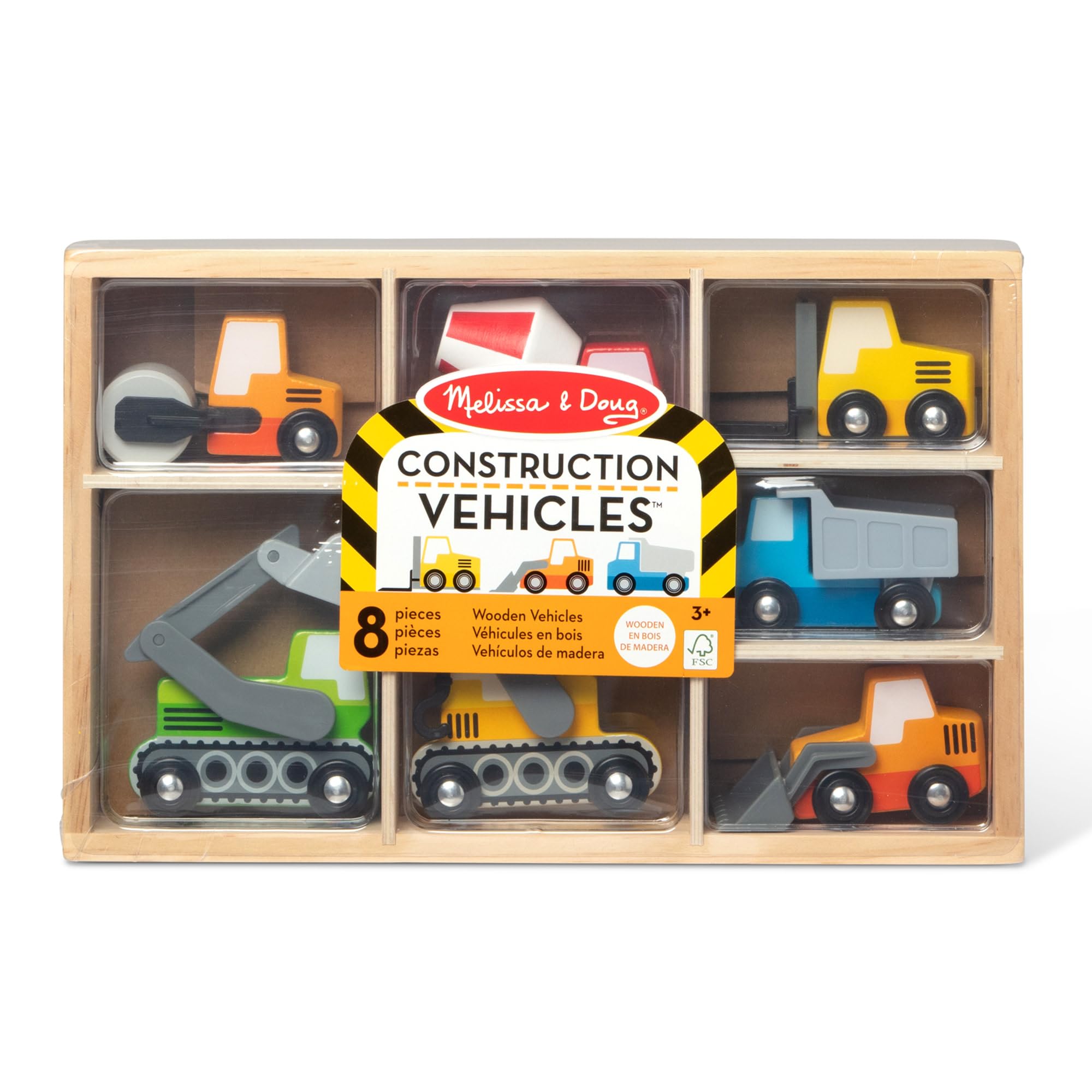 Melissa & Doug Wooden Construction Site Vehicles Playset - 7 Piece Set | Moving Parts | Ages 3-6 3