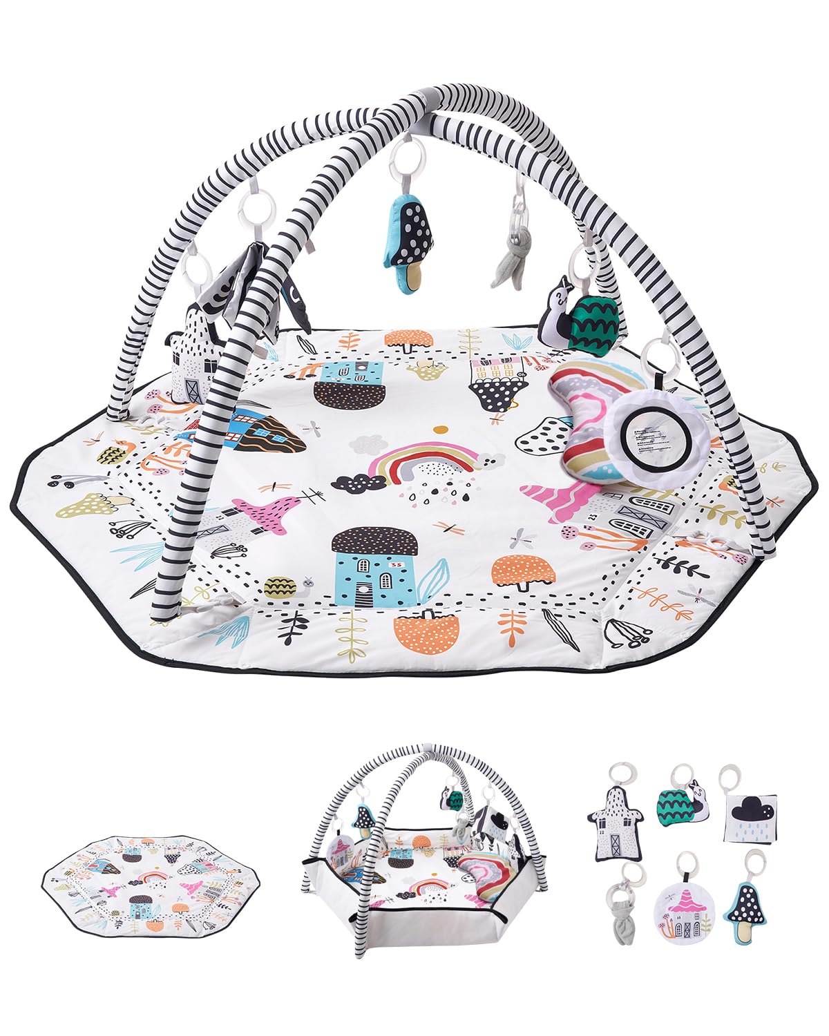 VEVOR Baby Play Gym Mat with 6 Detachable Sensory Toys, 41.7" x 41.7" Tummy Time Mat 10