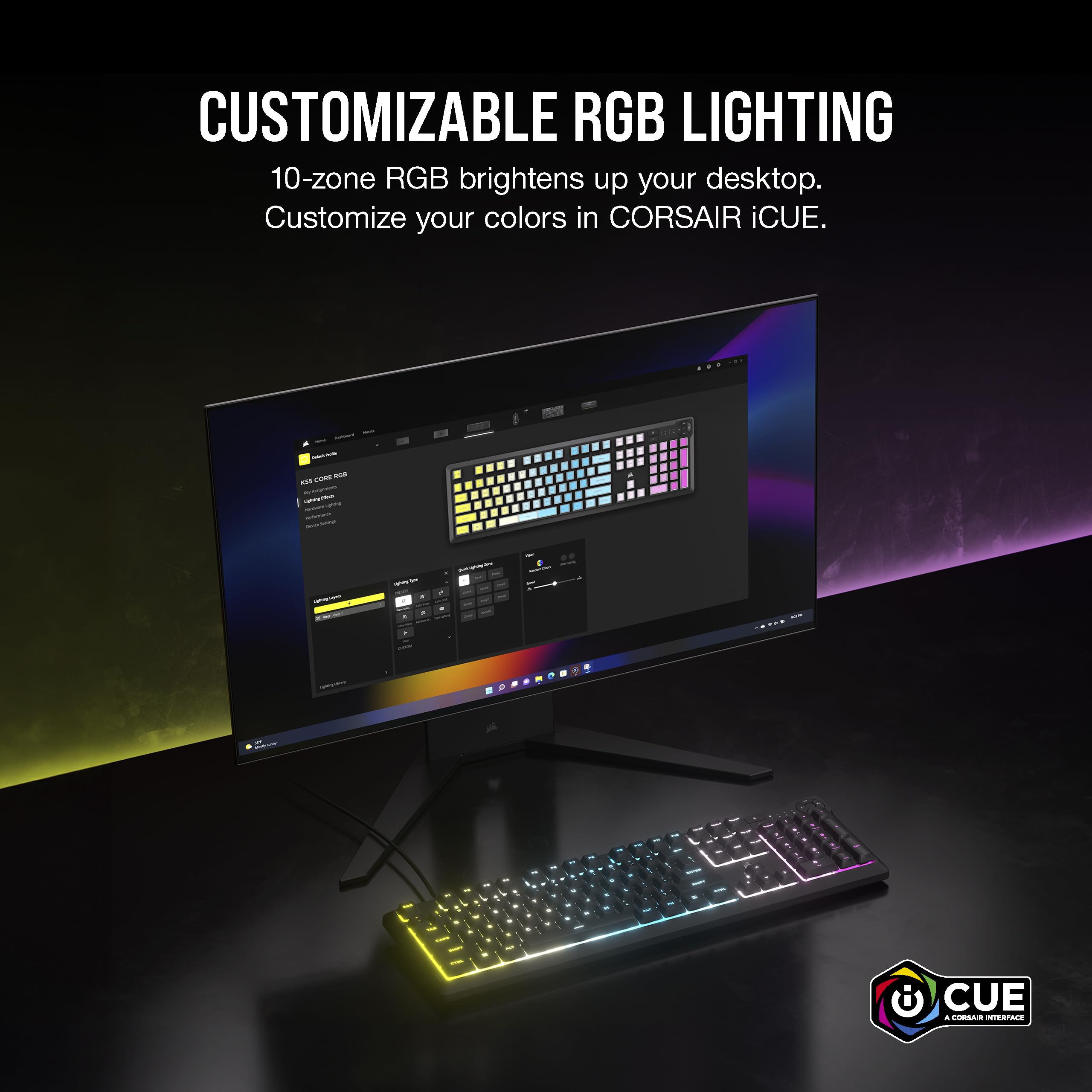 Corsair K55 CORE RGB Membrane Wired Gaming Keyboard – Quiet, Responsive Swi 2