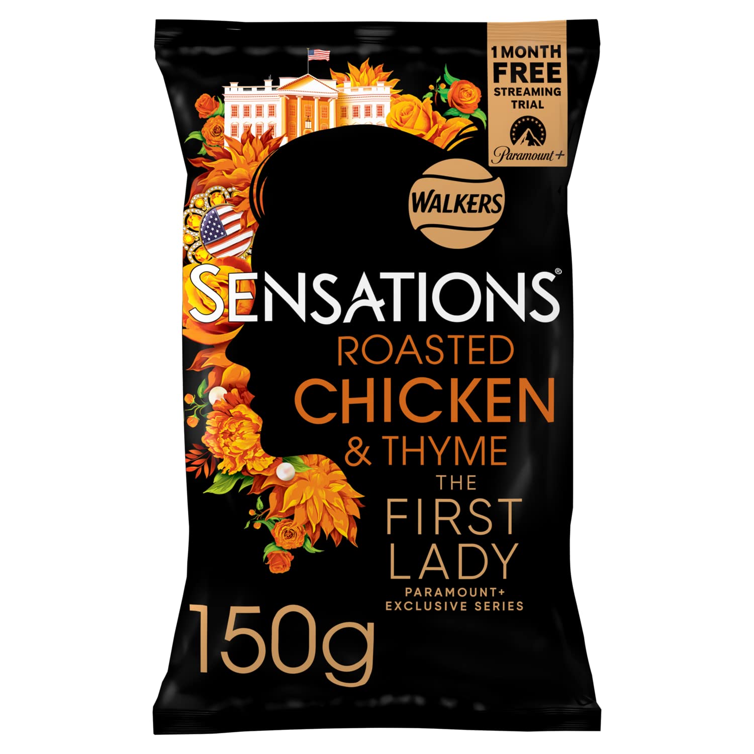 Sensations Roast Chicken & Thyme Thick Cut Premium Potato Crisps, Sharing Bag 150g 1