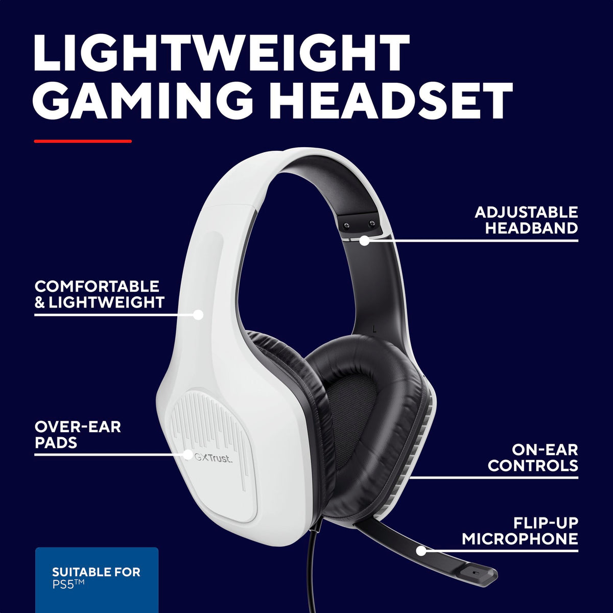 Trust GXT 415PS Zirox Gaming Headset - PS5, 50mm Drivers, White