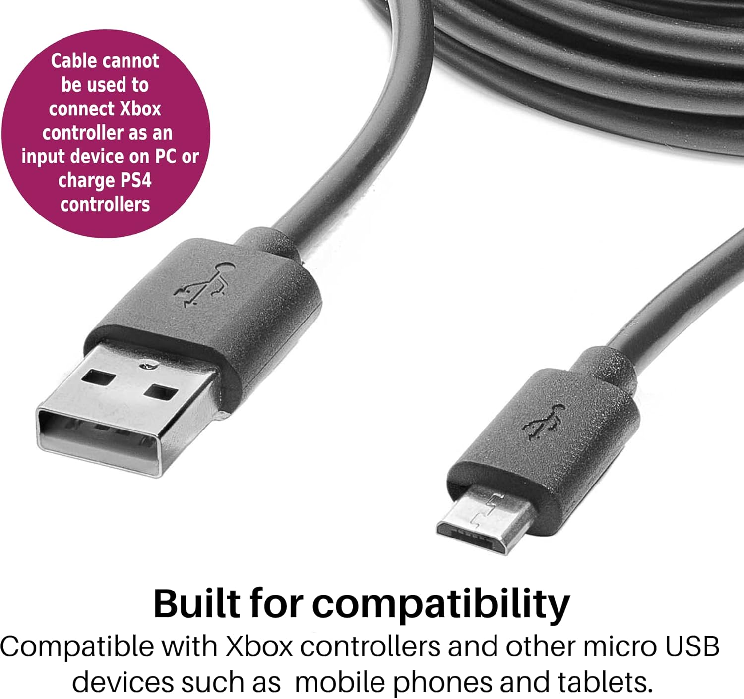 Numskull 4m Extra Long Micro USB Play & Charge Cable for Xbox One, PS4, Smartphones, Tablets 5